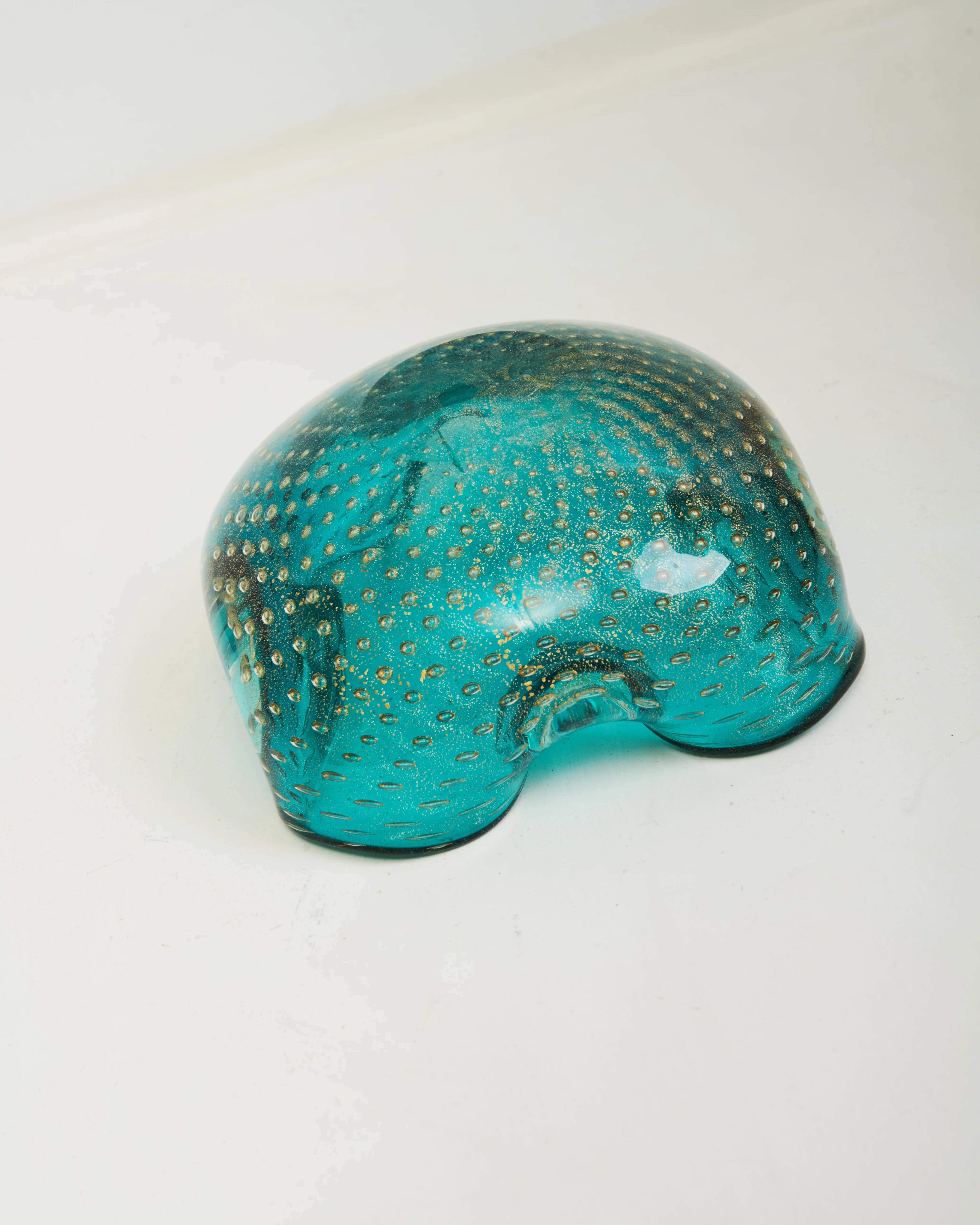 Cendrier verre de Murano turquoise et doré, 1970s