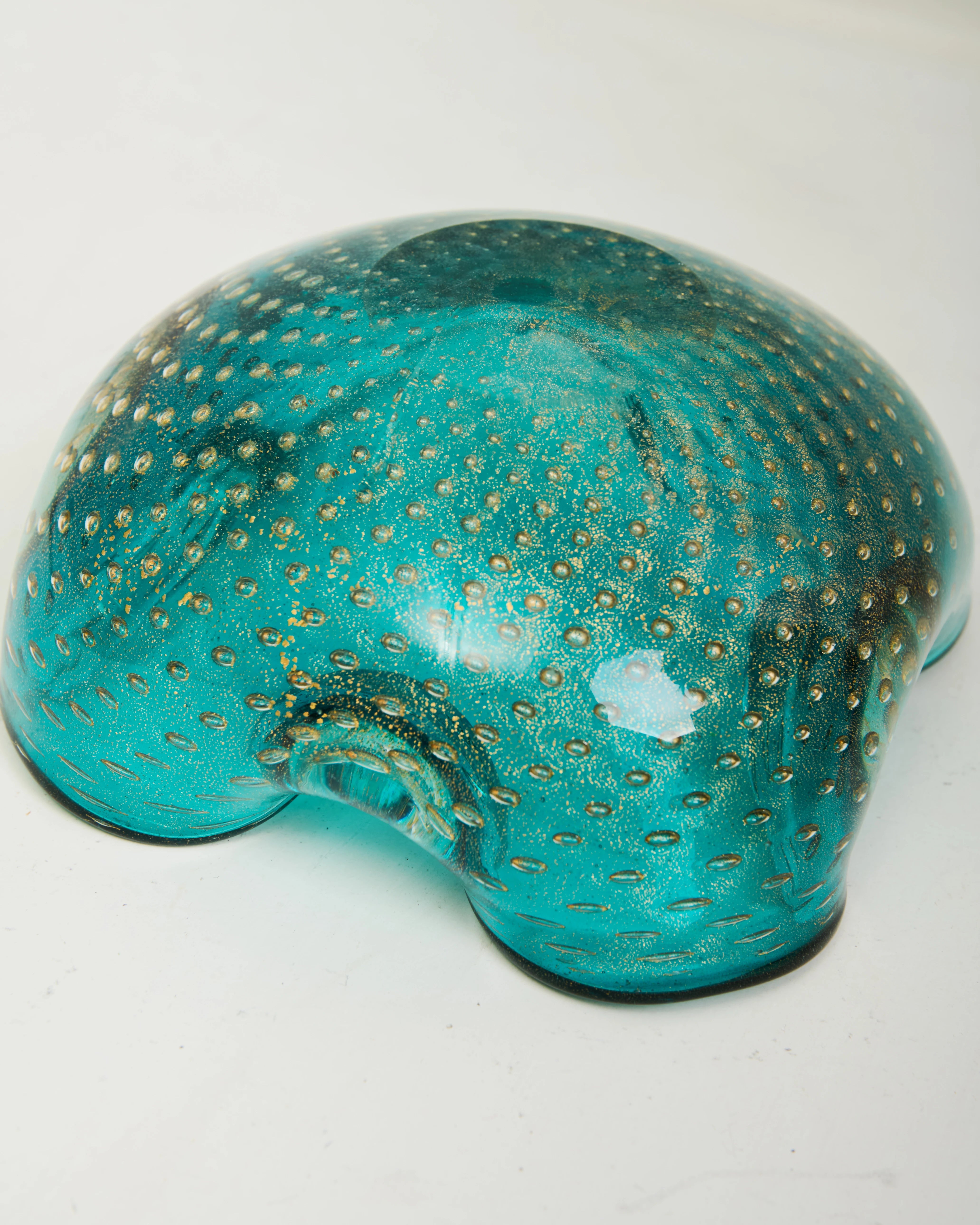 Cendrier verre de Murano turquoise et doré, 1970s