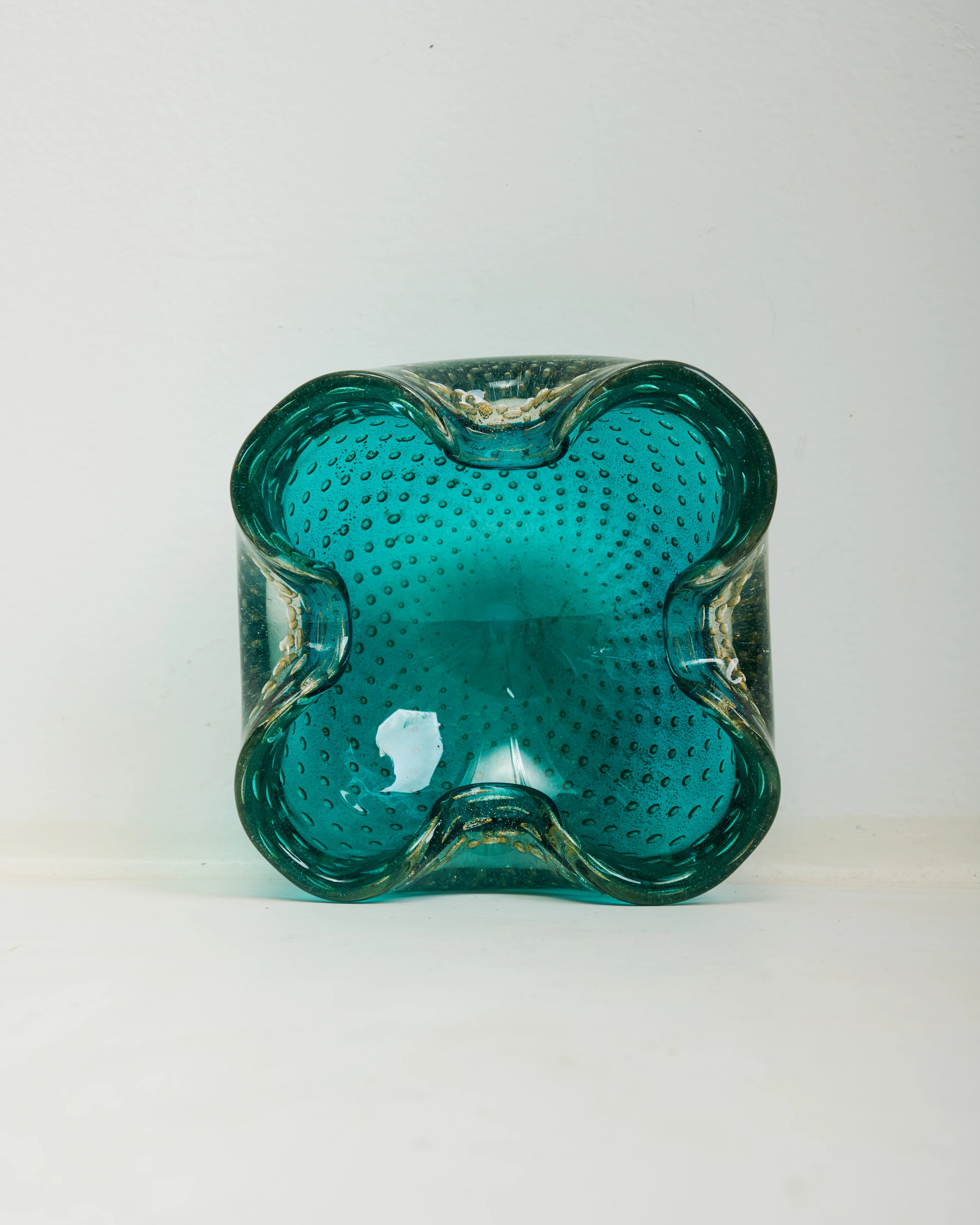 Cendrier verre de Murano turquoise et doré, 1970s