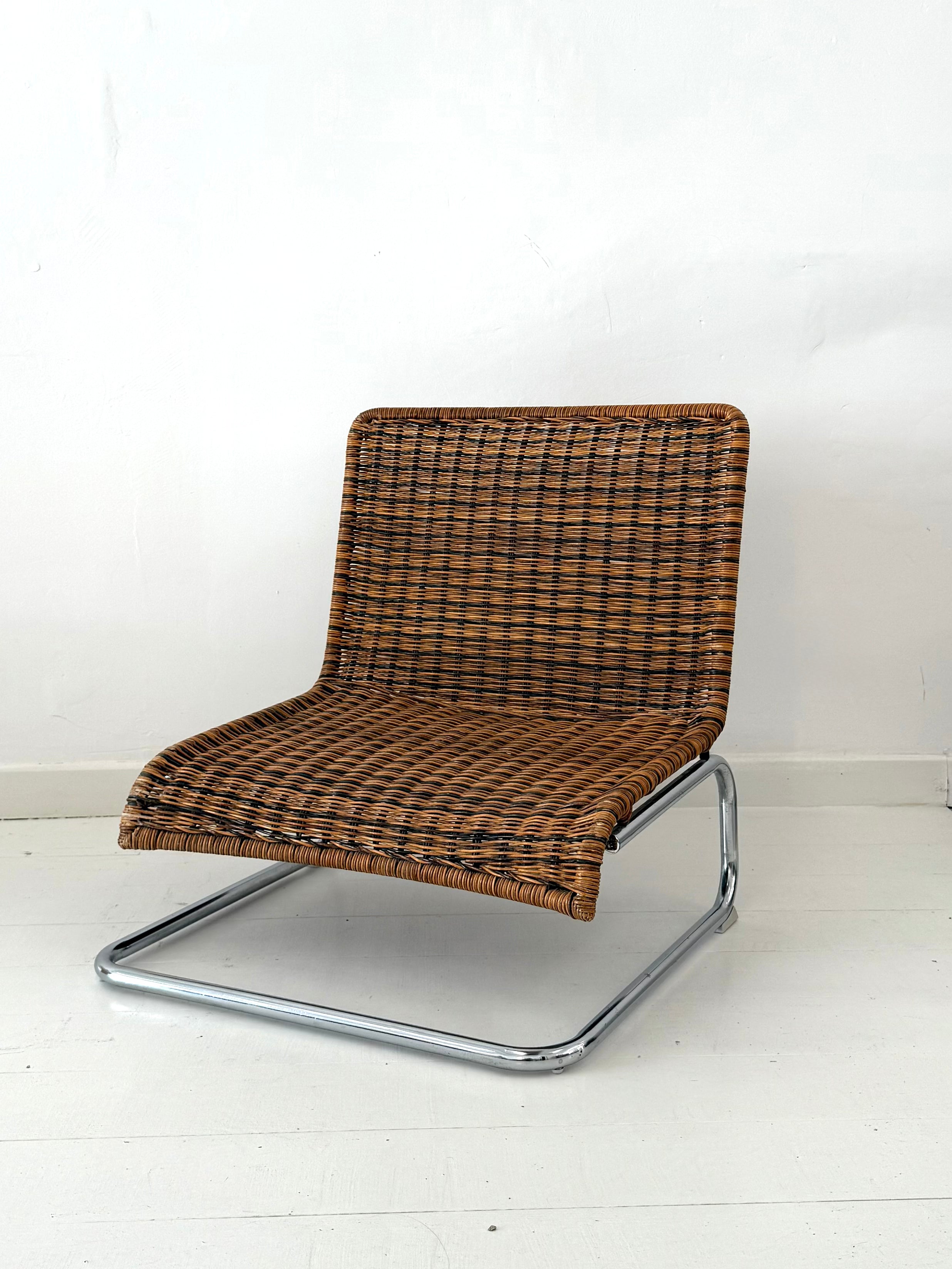 Fauteuil en osier et chrome, 1970s