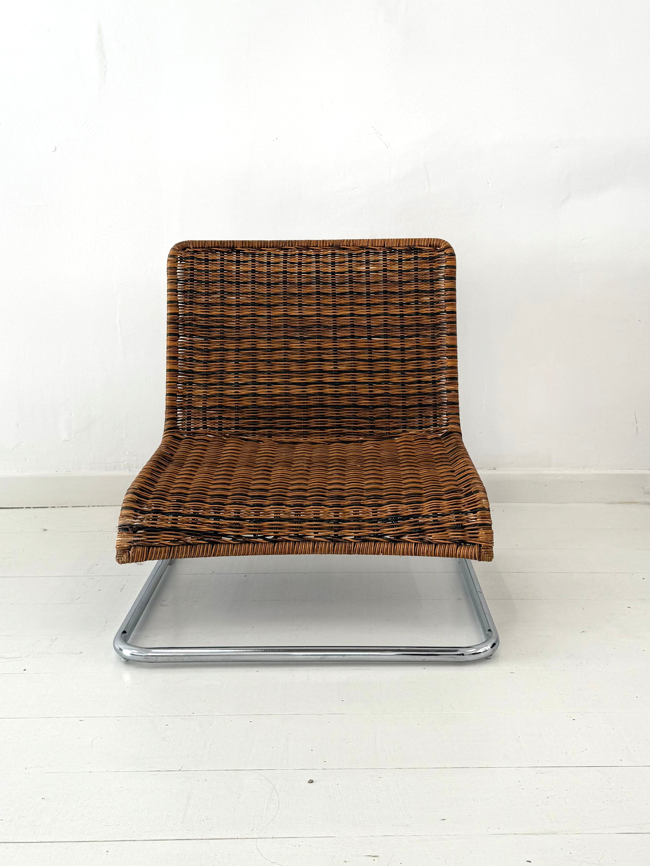 Fauteuil en osier et chrome, 1970s