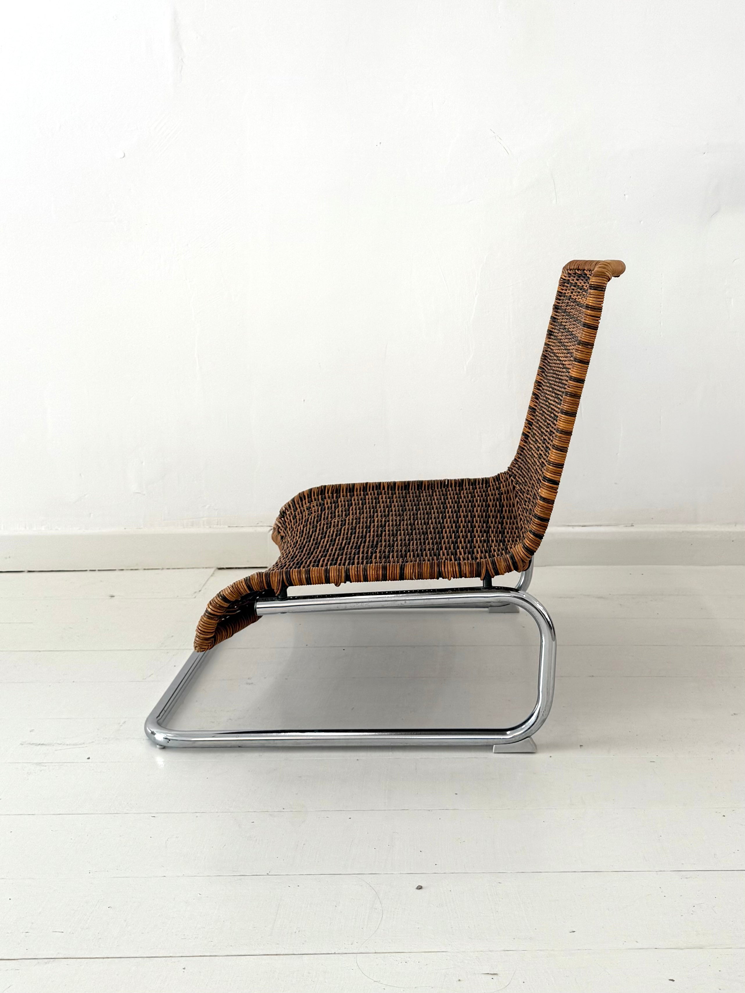 Fauteuil en osier et chrome, 1970s