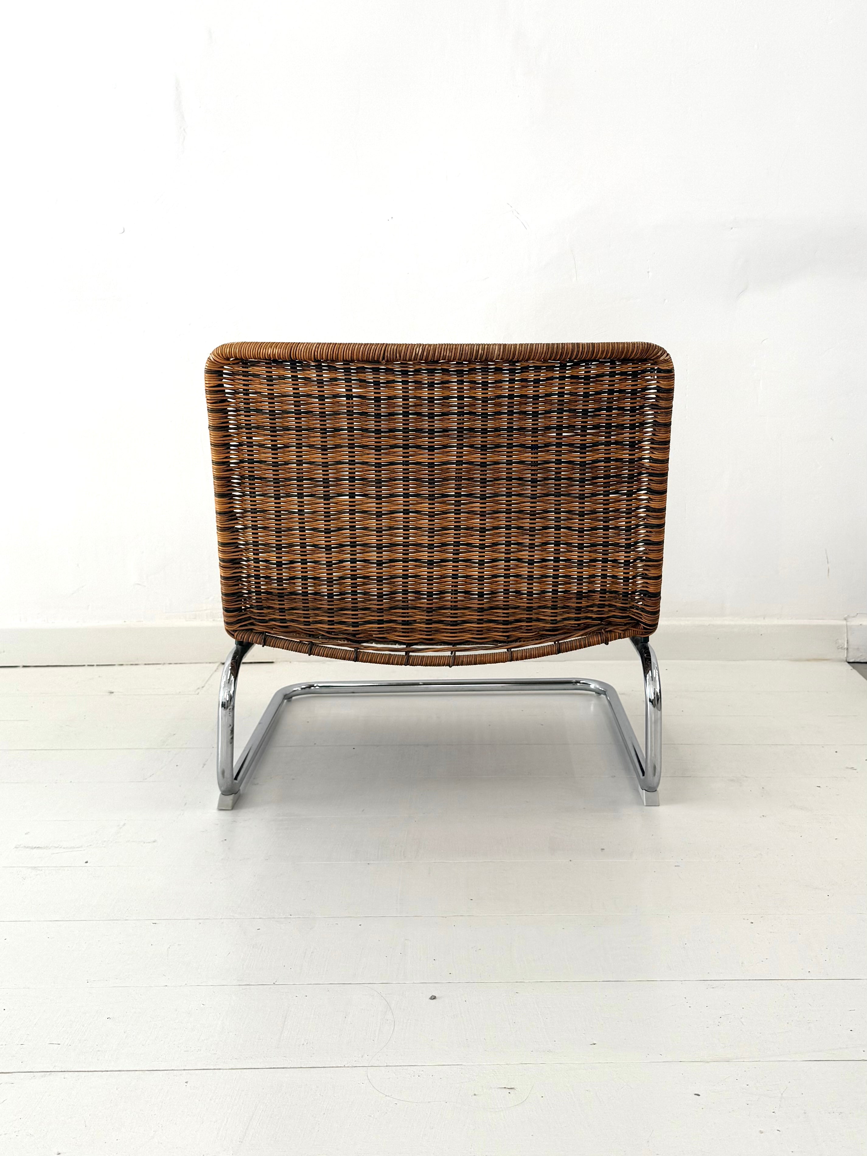 Fauteuil en osier et chrome, 1970s