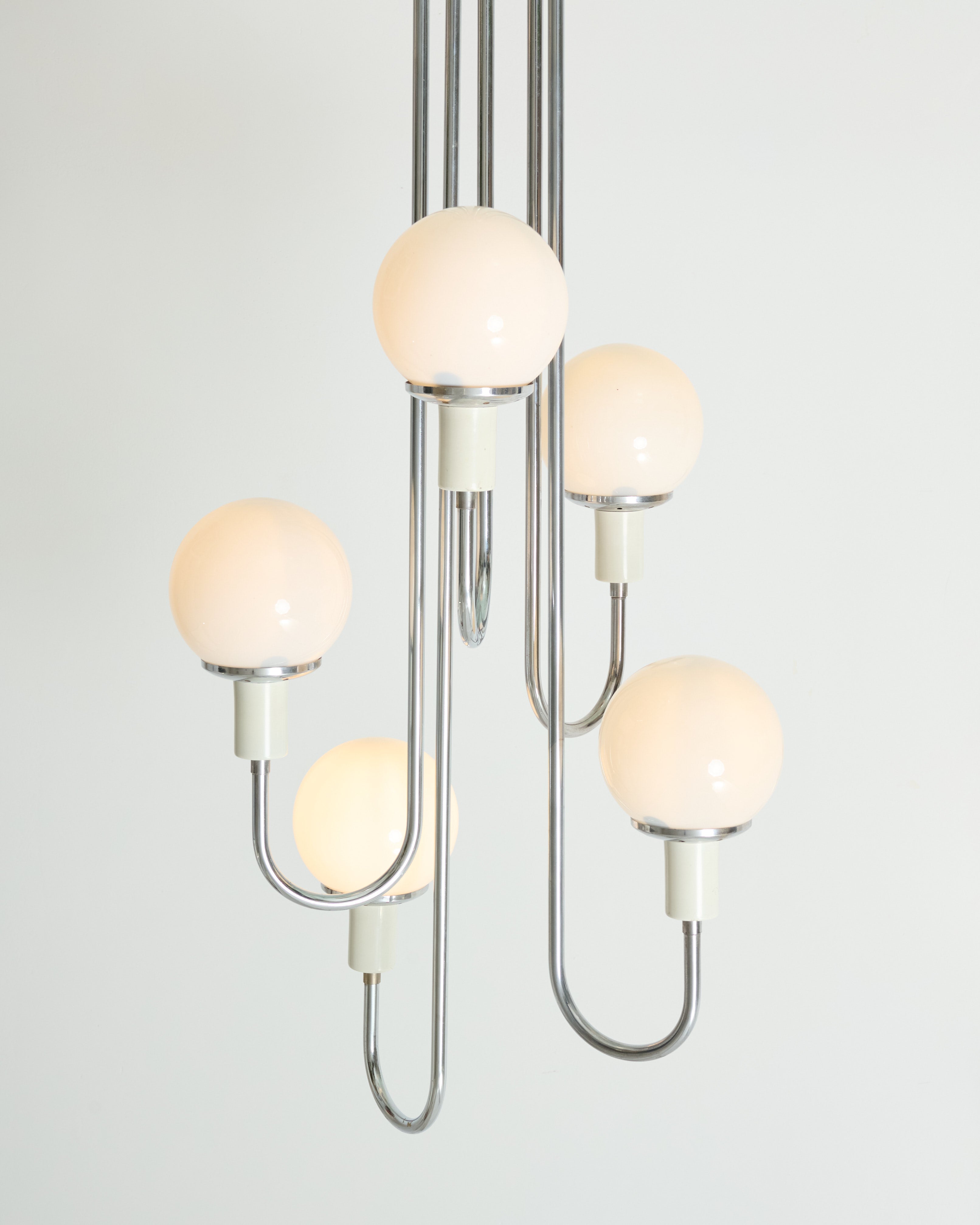 Cascading chandelier with five opaline glass shades, Italy, 1960s