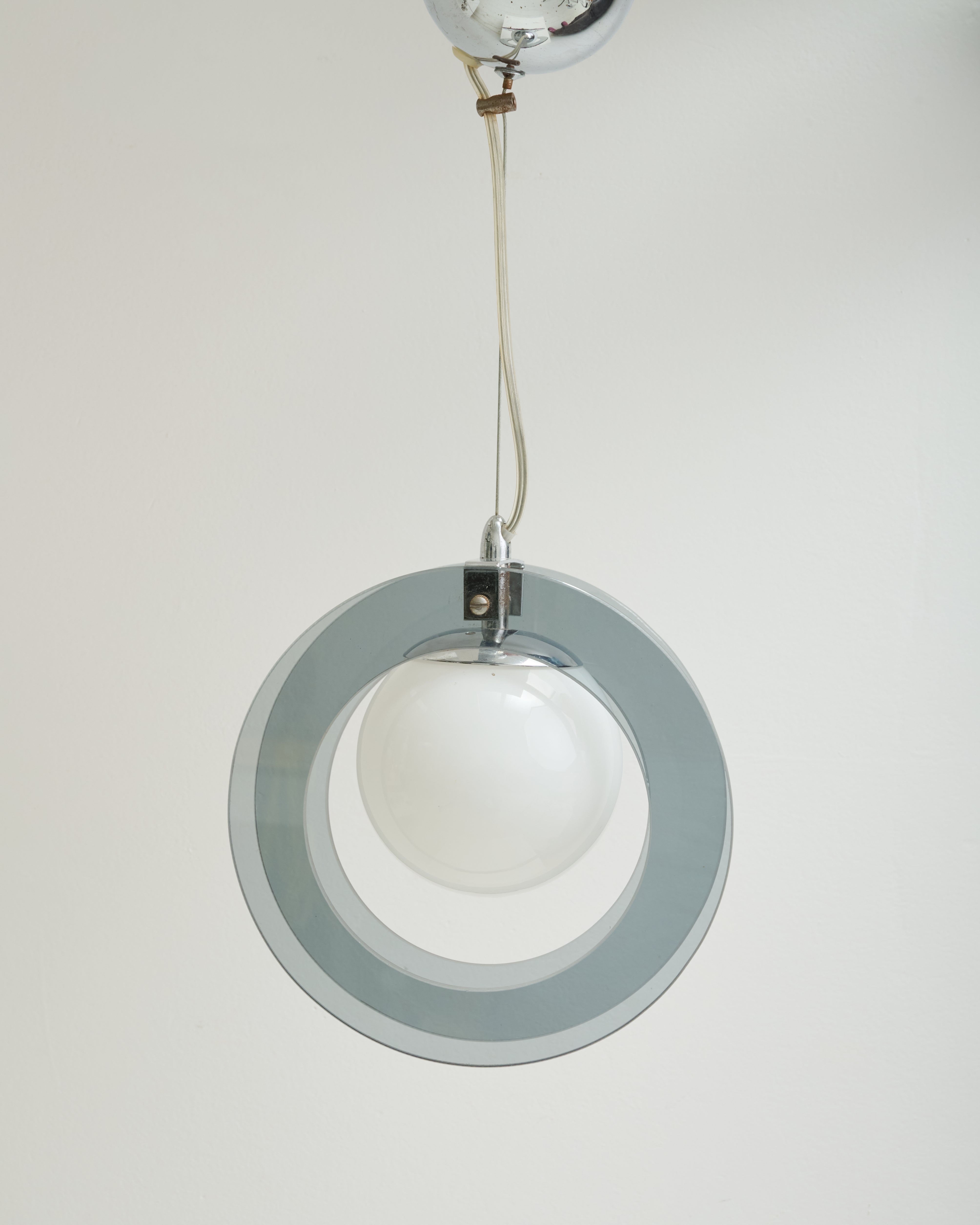 Space Age pendant light in glass and opaline, 1970-1980