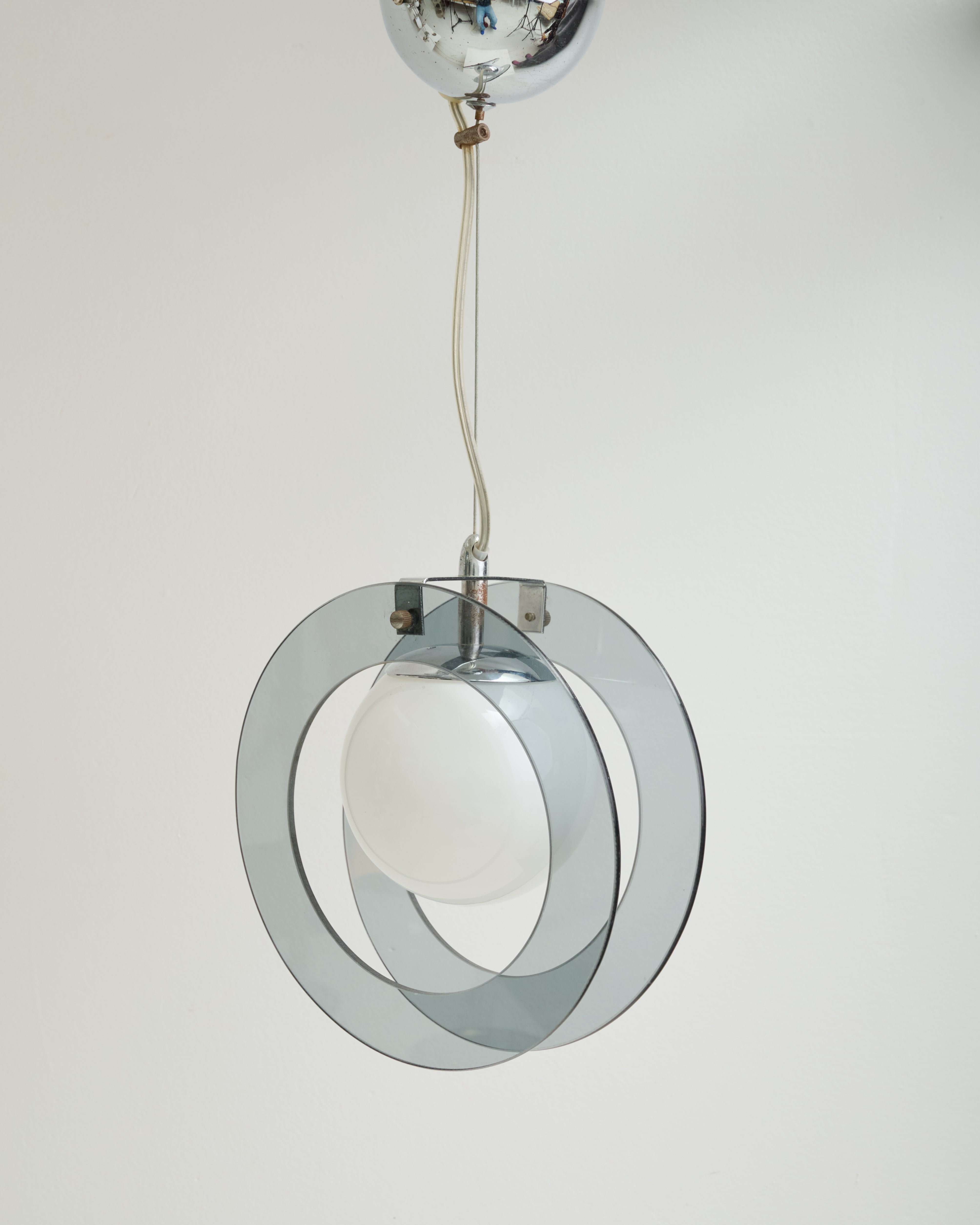 Space Age pendant light in glass and opaline, 1970-1980