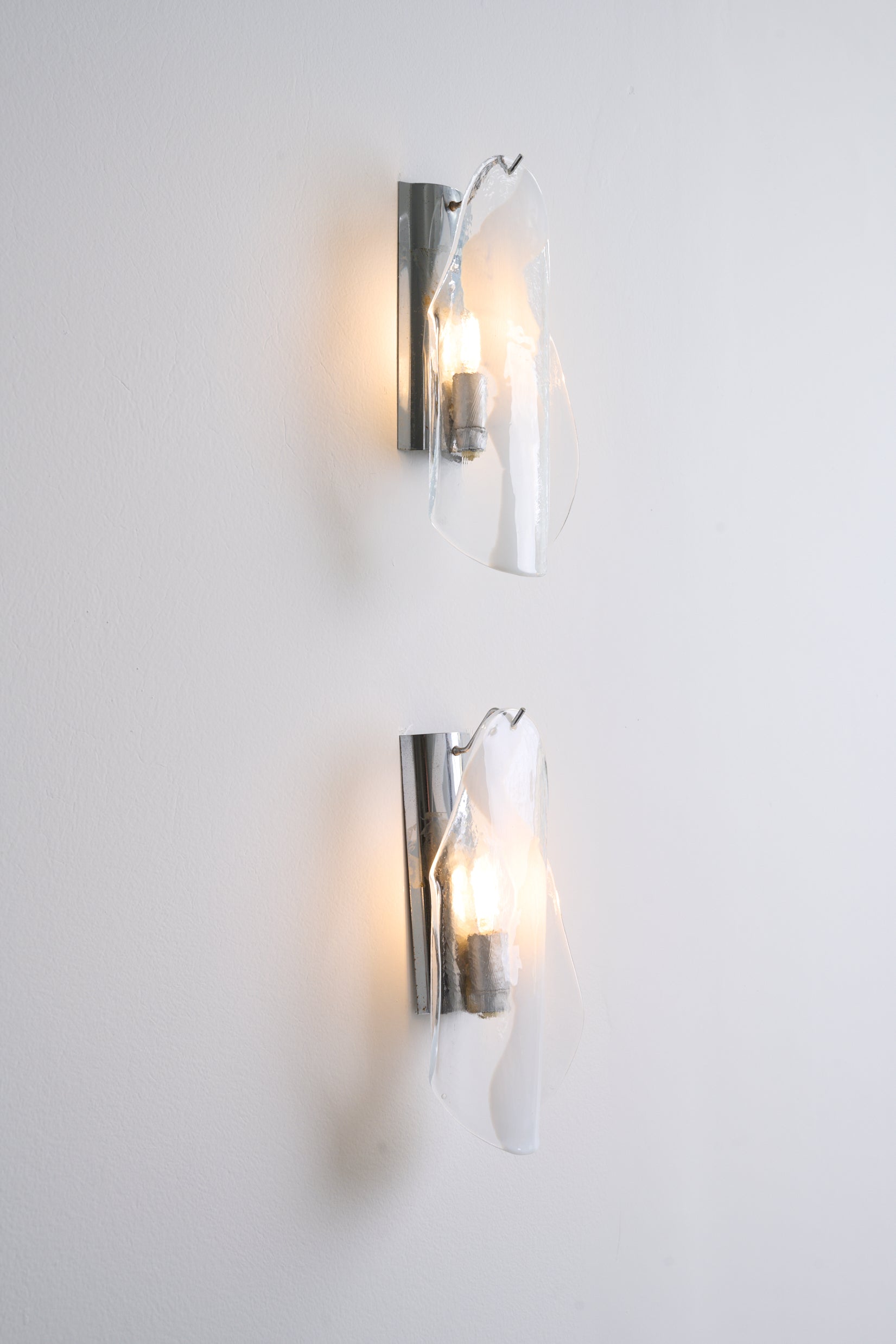 Duo d'appliques, Murano et chrome, 1970