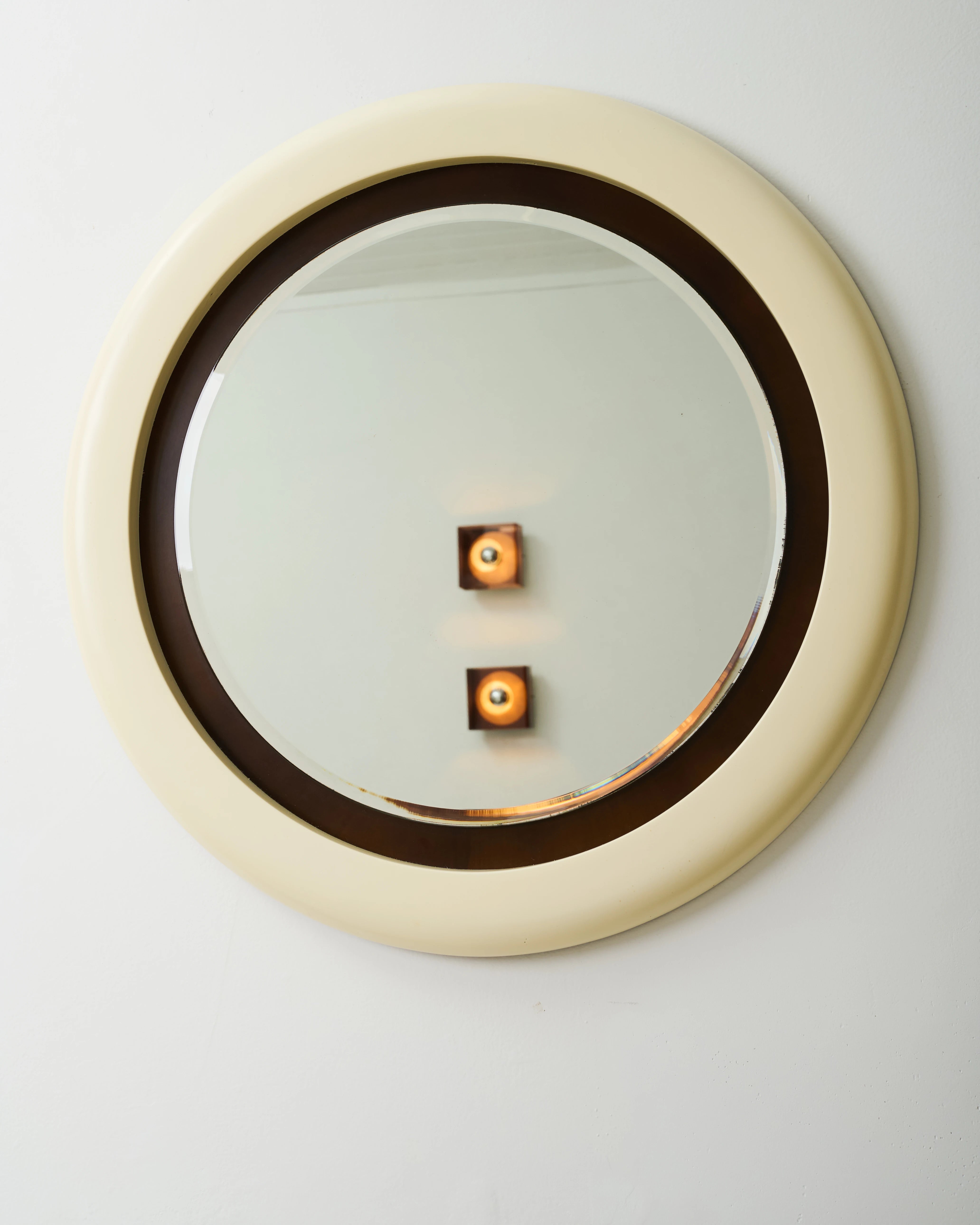 Space Age round lacquered wood mirror, Italy, 1970-1980