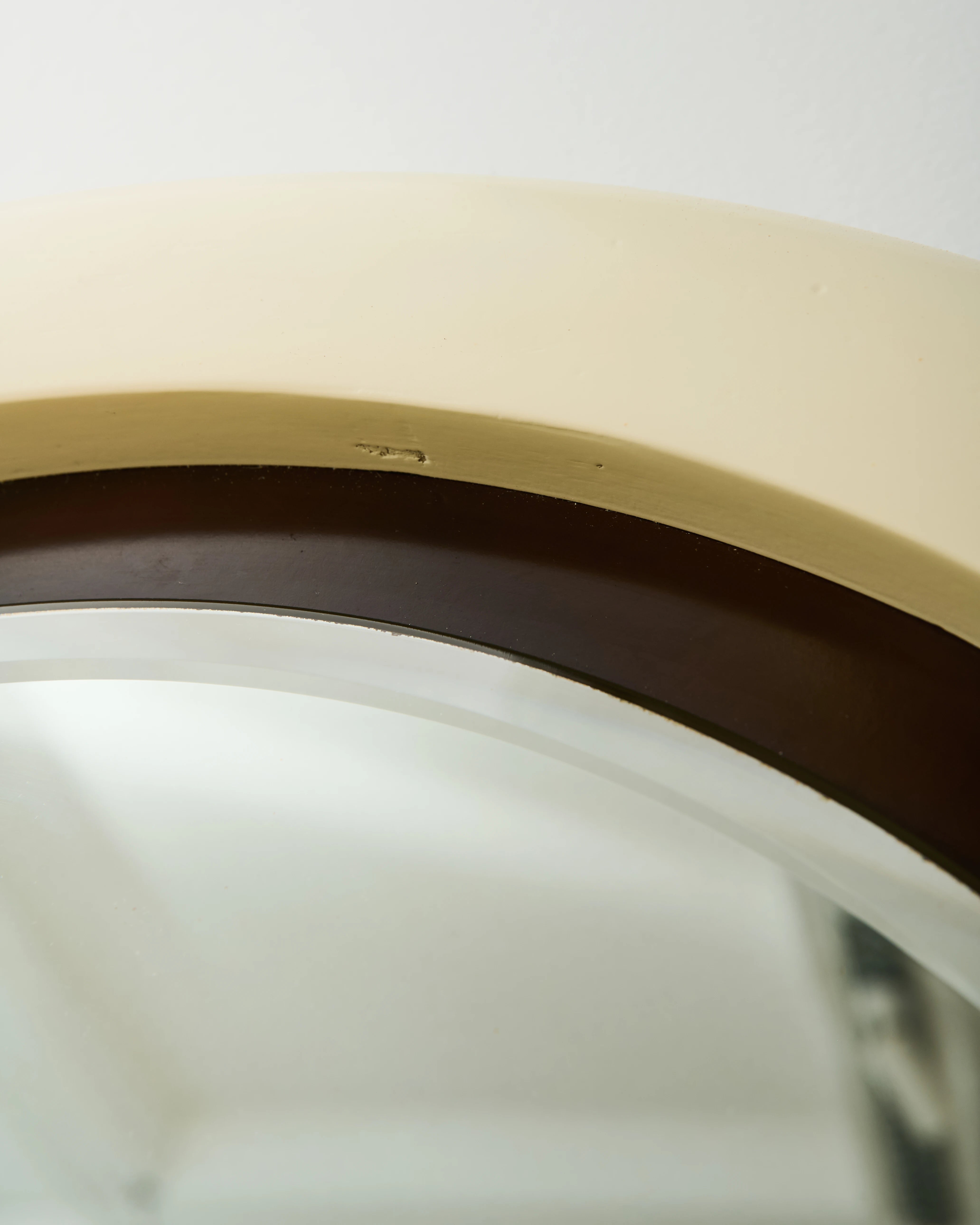 Space Age round lacquered wood mirror, Italy, 1970-1980