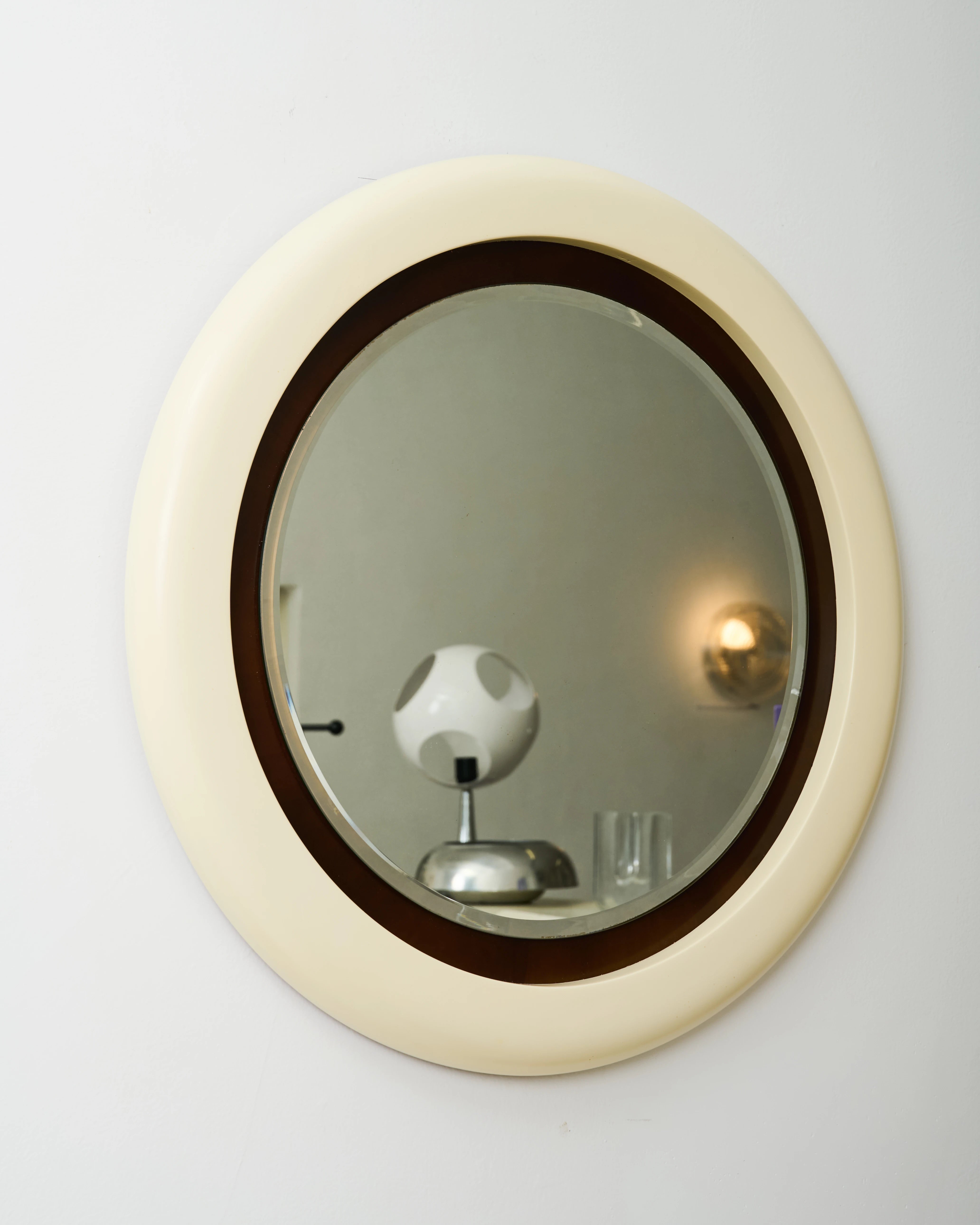 Space Age round lacquered wood mirror, Italy, 1970-1980