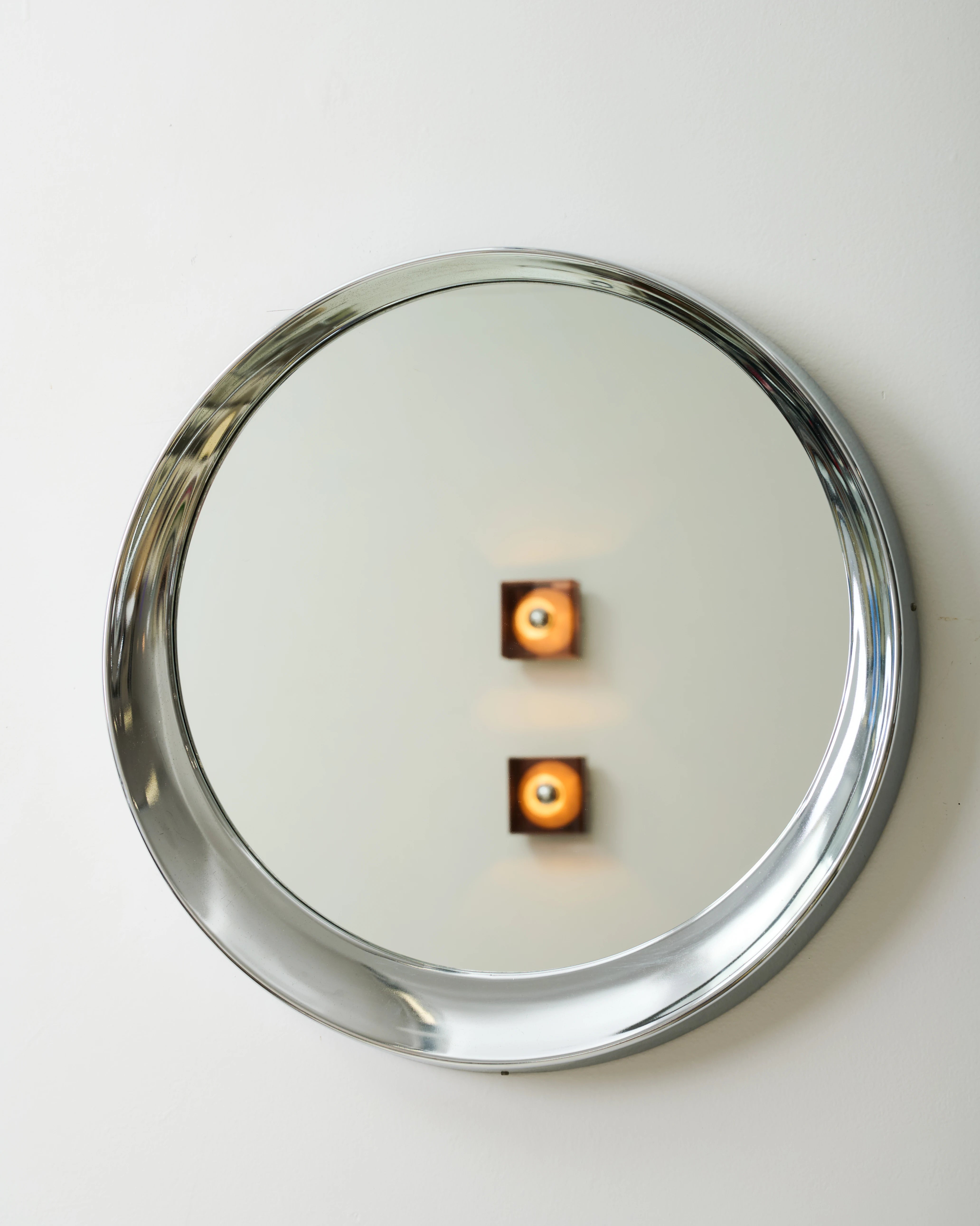 Chrome Space Age round mirror, Italy, 1970-1980