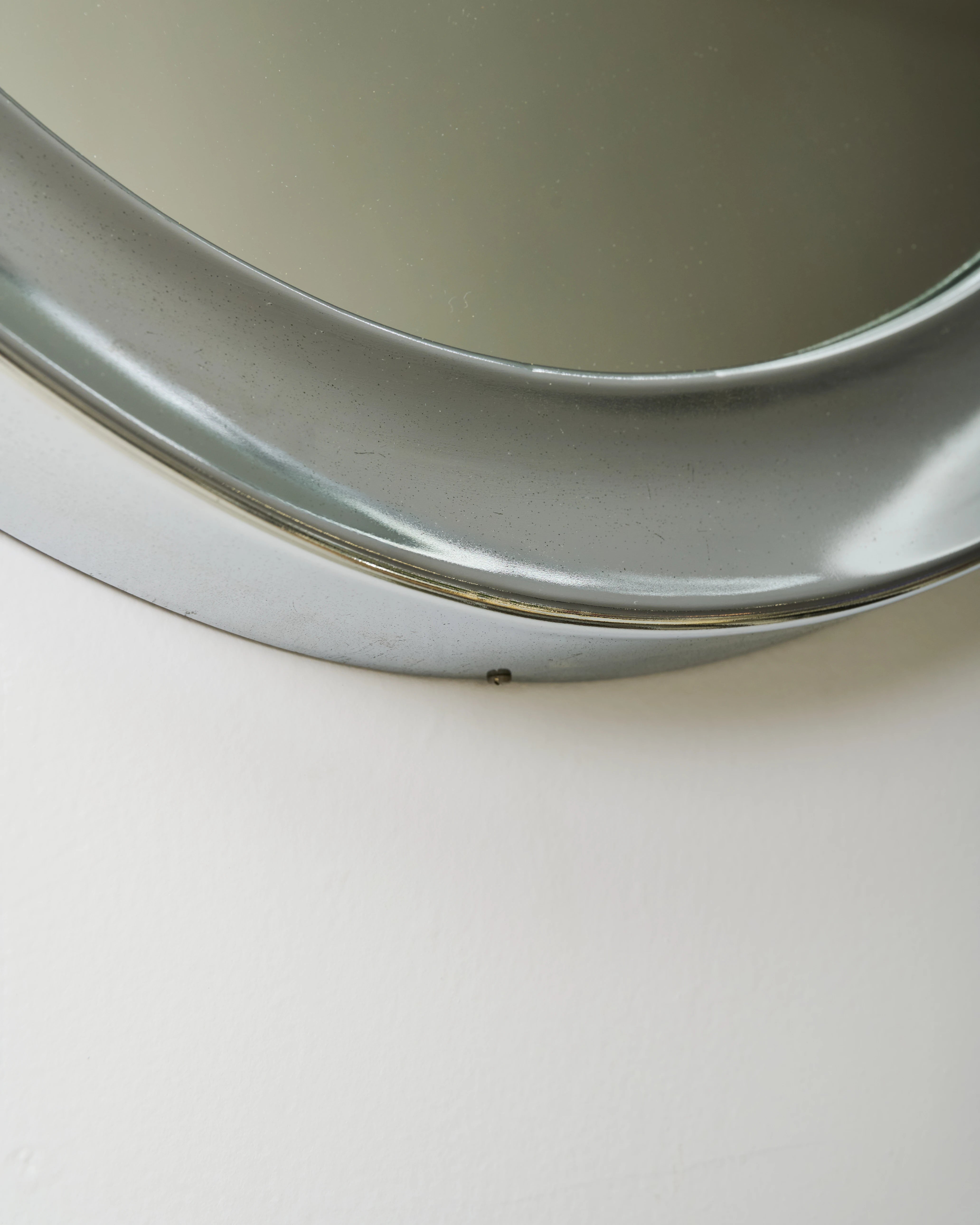 Chrome Space Age round mirror, Italy, 1970-1980