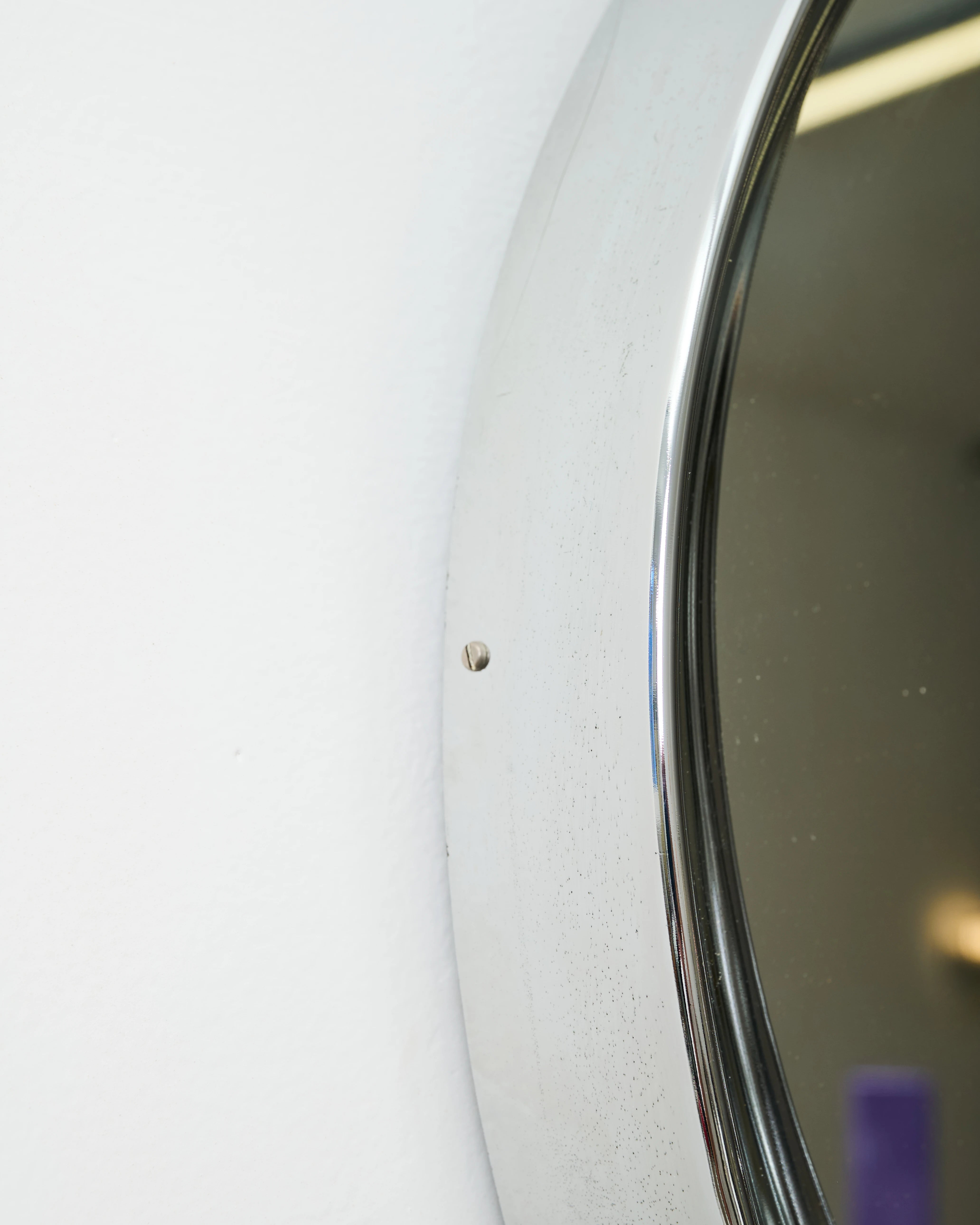 Chrome Space Age round mirror, Italy, 1970-1980