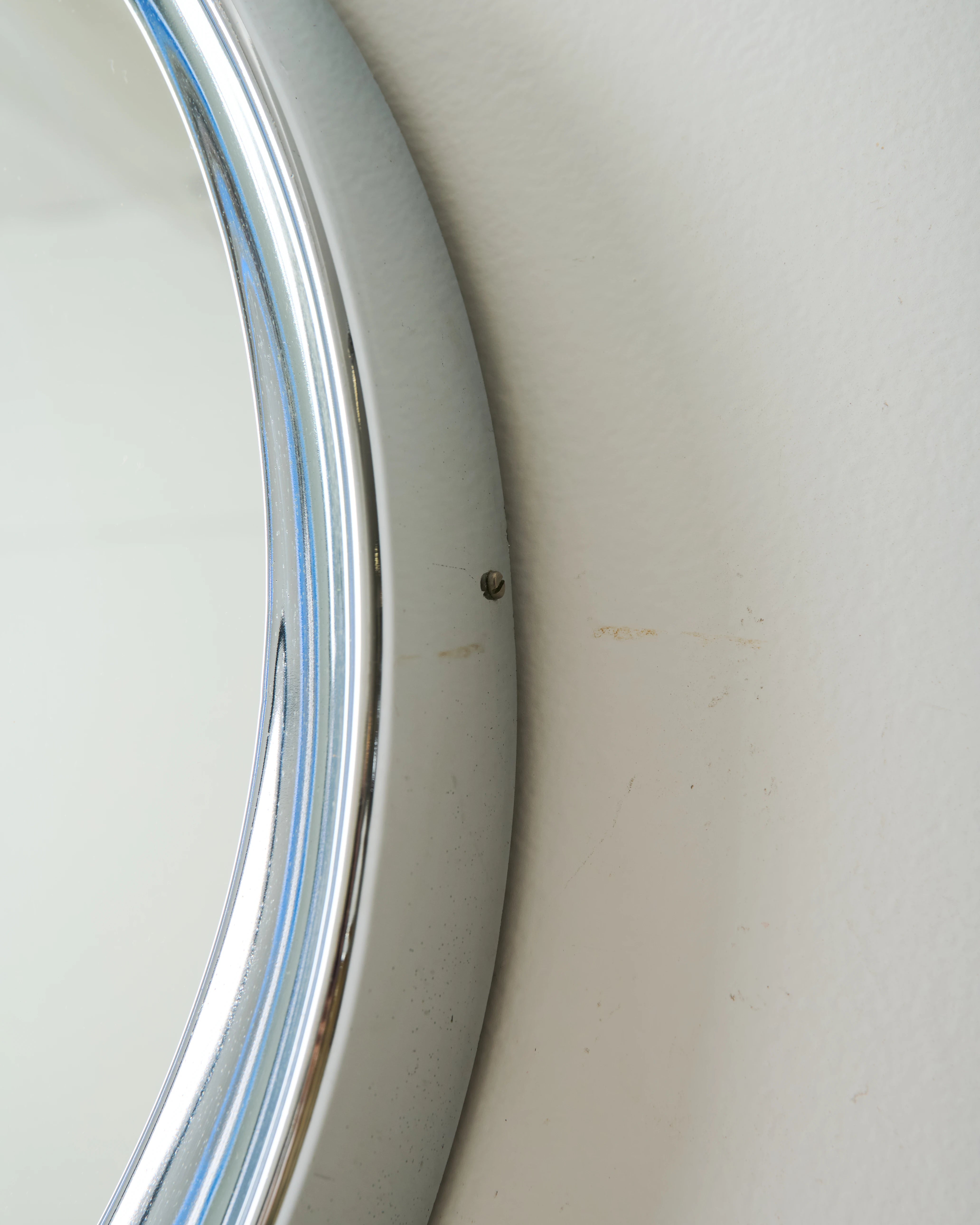 Chrome Space Age round mirror, Italy, 1970-1980