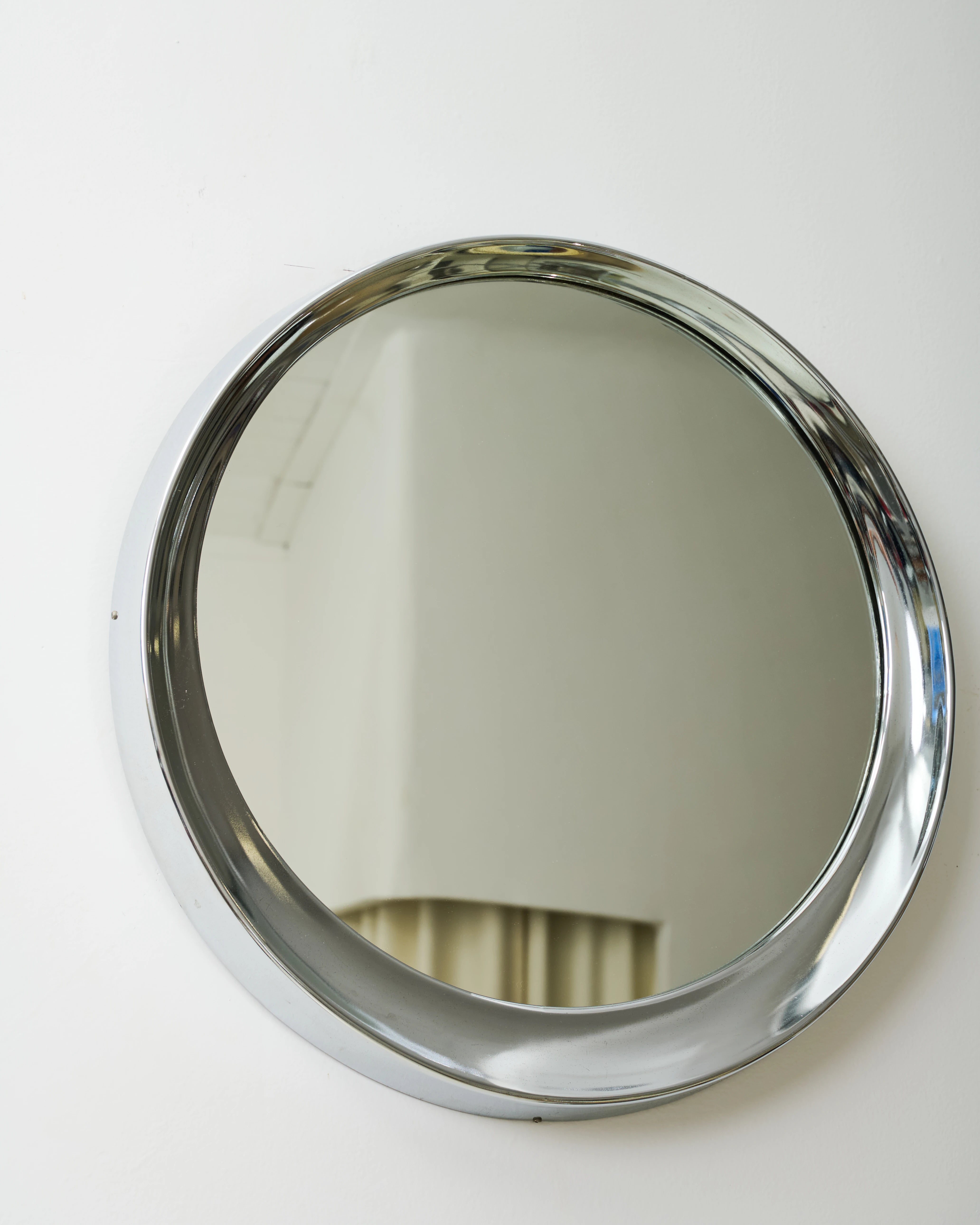 Chrome Space Age round mirror, Italy, 1970-1980
