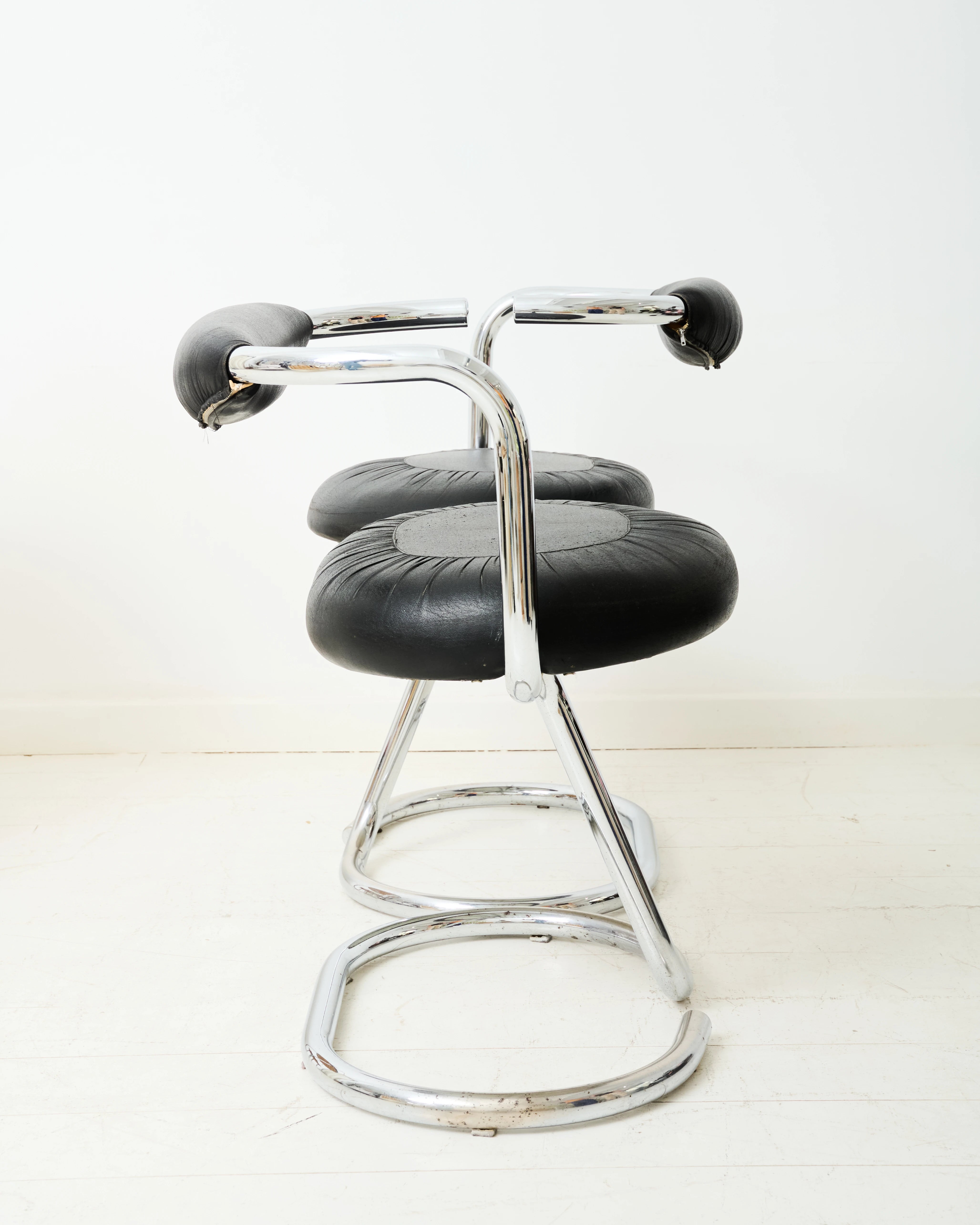 Pair of chrome and velvet chairs (1 of 3), by Rinaldi, 1970s