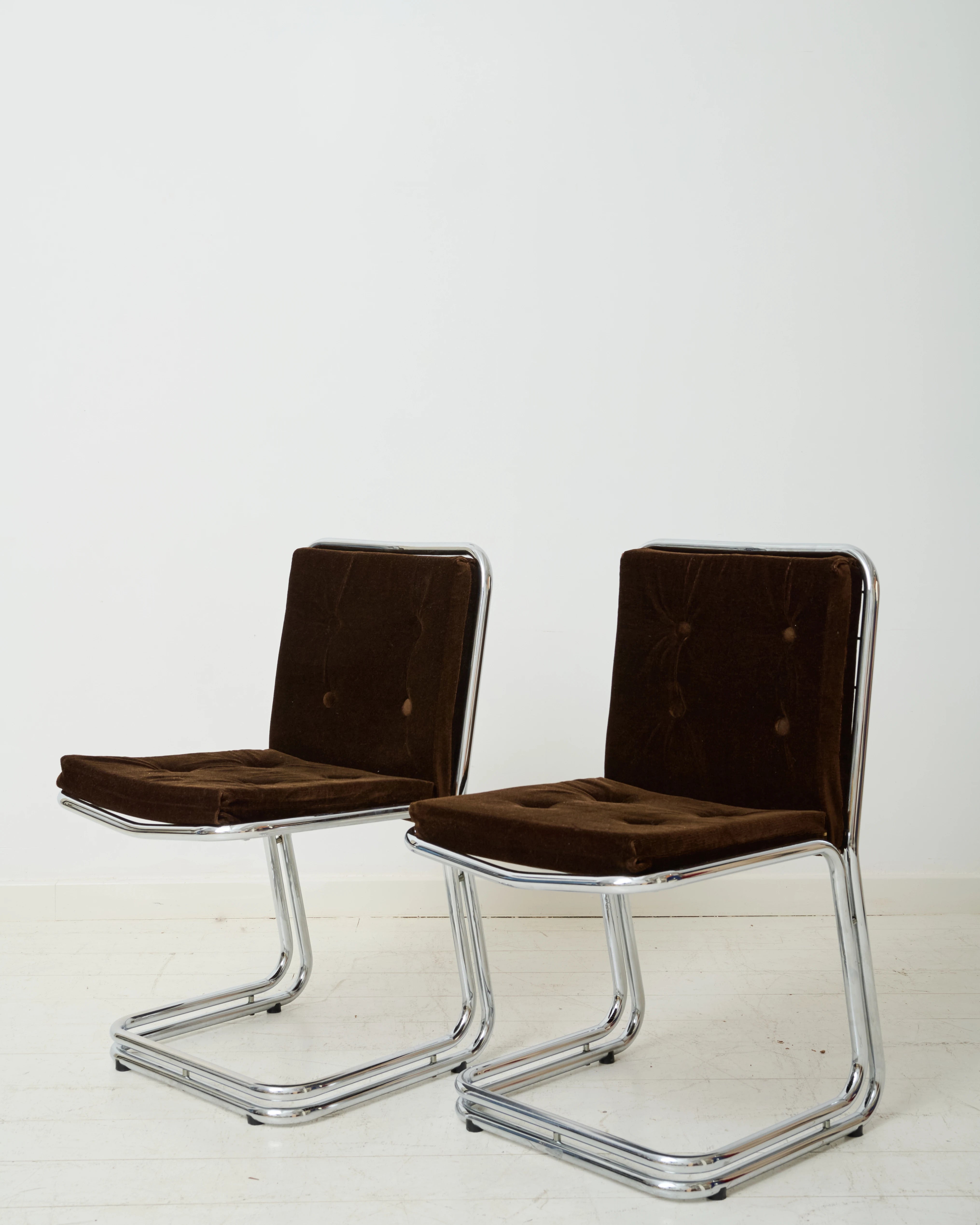 Paire de chaises en chrome et velours (1 sur 3), dlg Rinaldi, 1970s