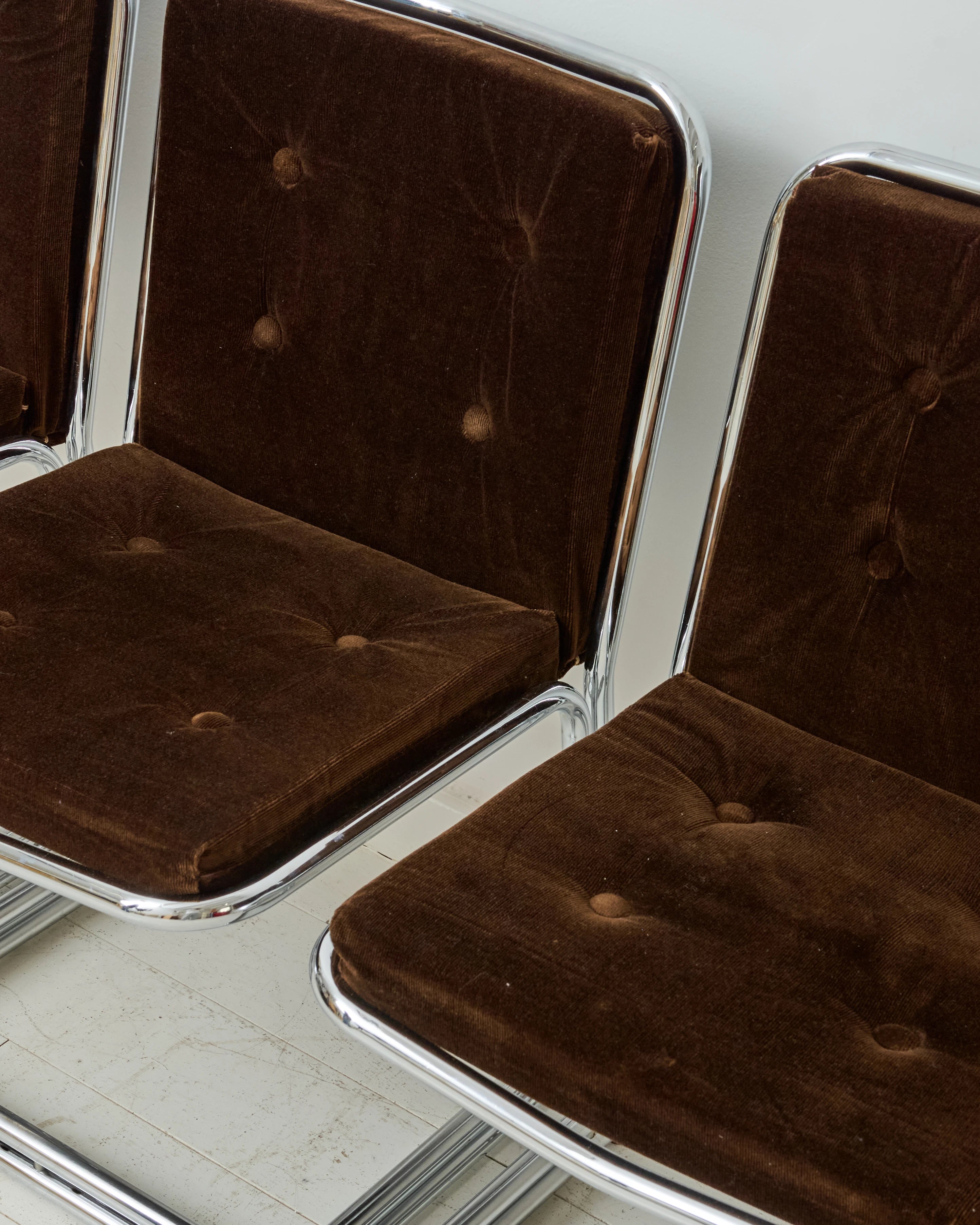 Paire de chaises en chrome et velours (1 sur 3), dlg Rinaldi, 1970s
