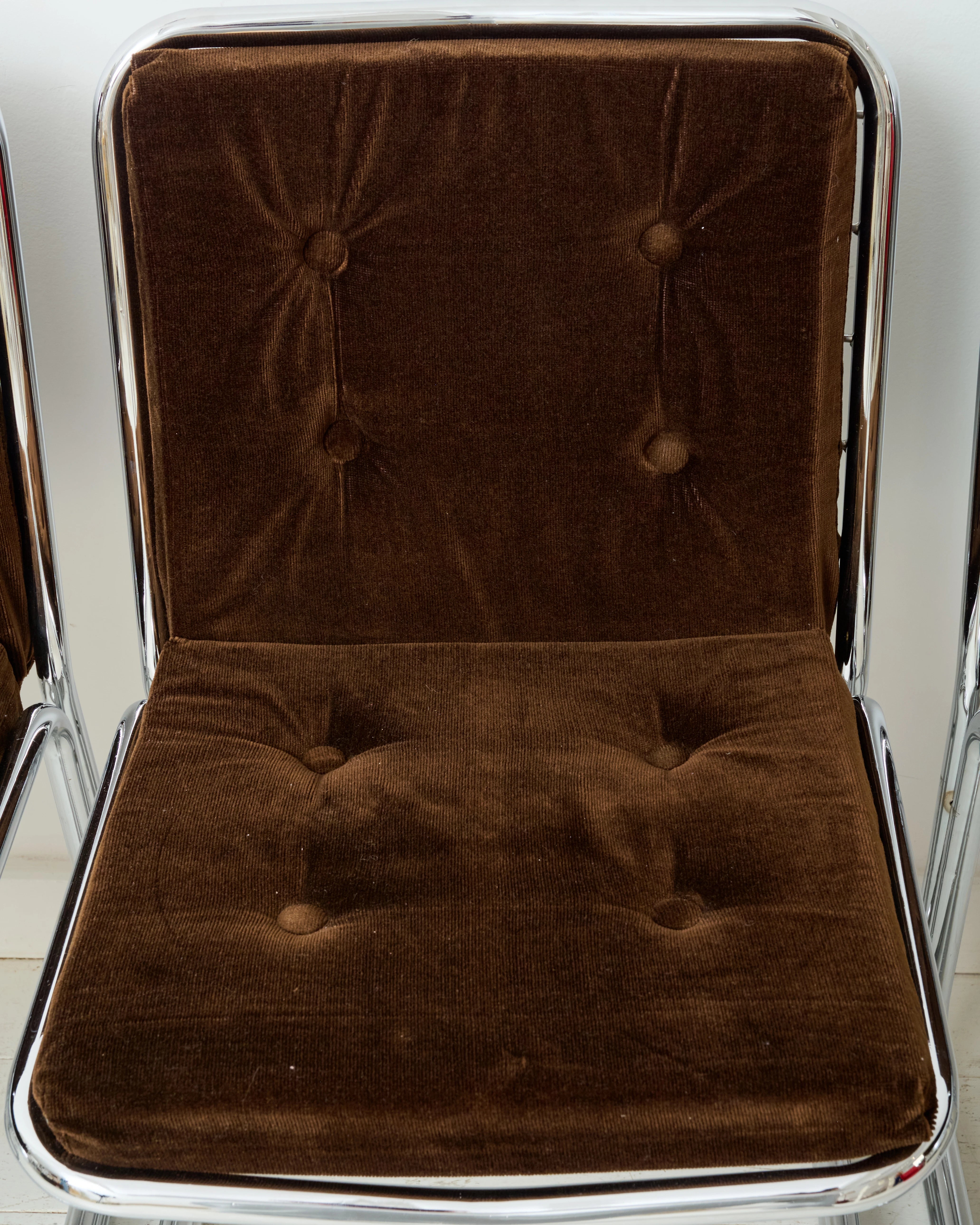 Paire de chaises en chrome et velours (1 sur 3), dlg Rinaldi, 1970s