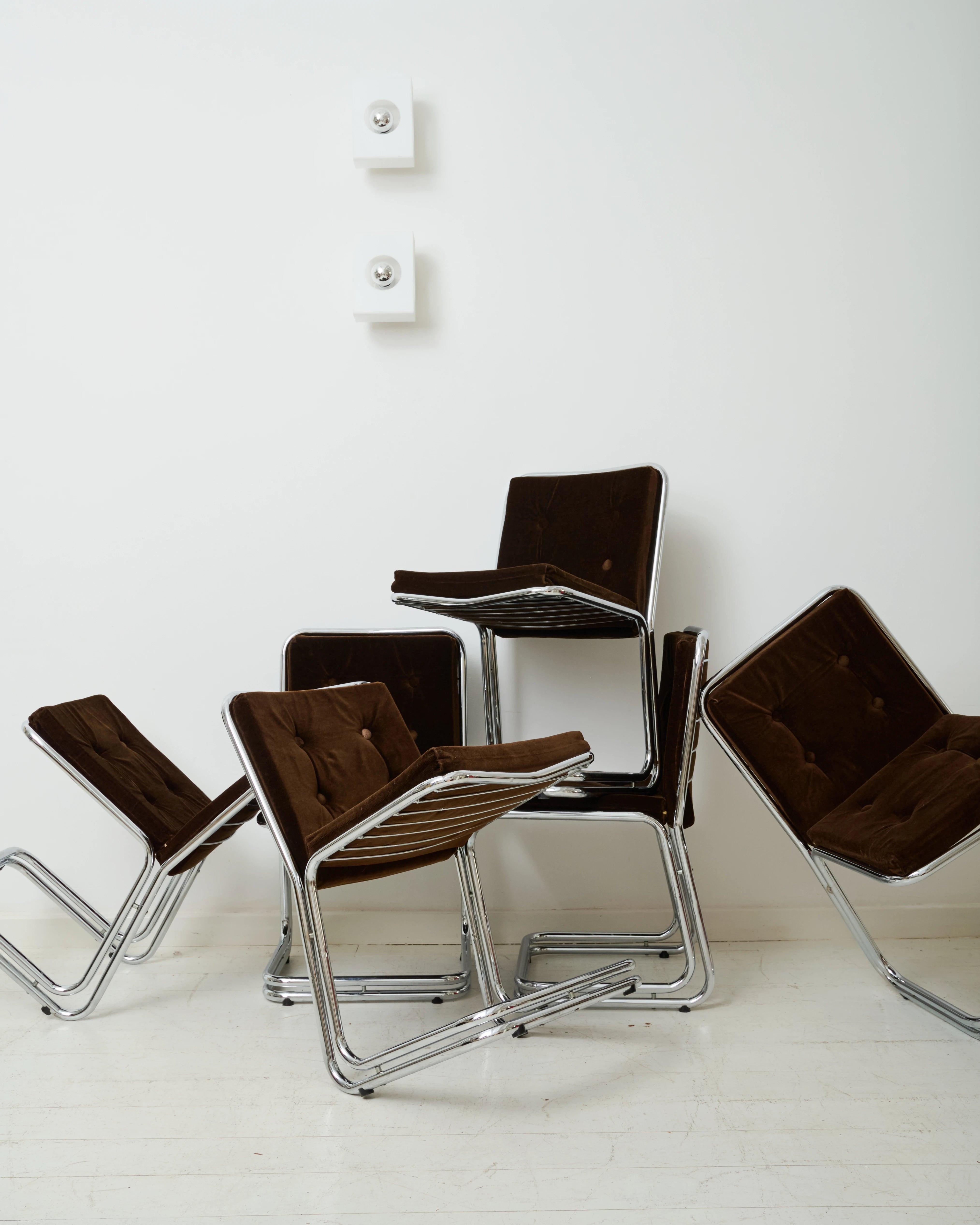 Paire de chaises en chrome et velours (1 sur 3), dlg Rinaldi, 1970s
