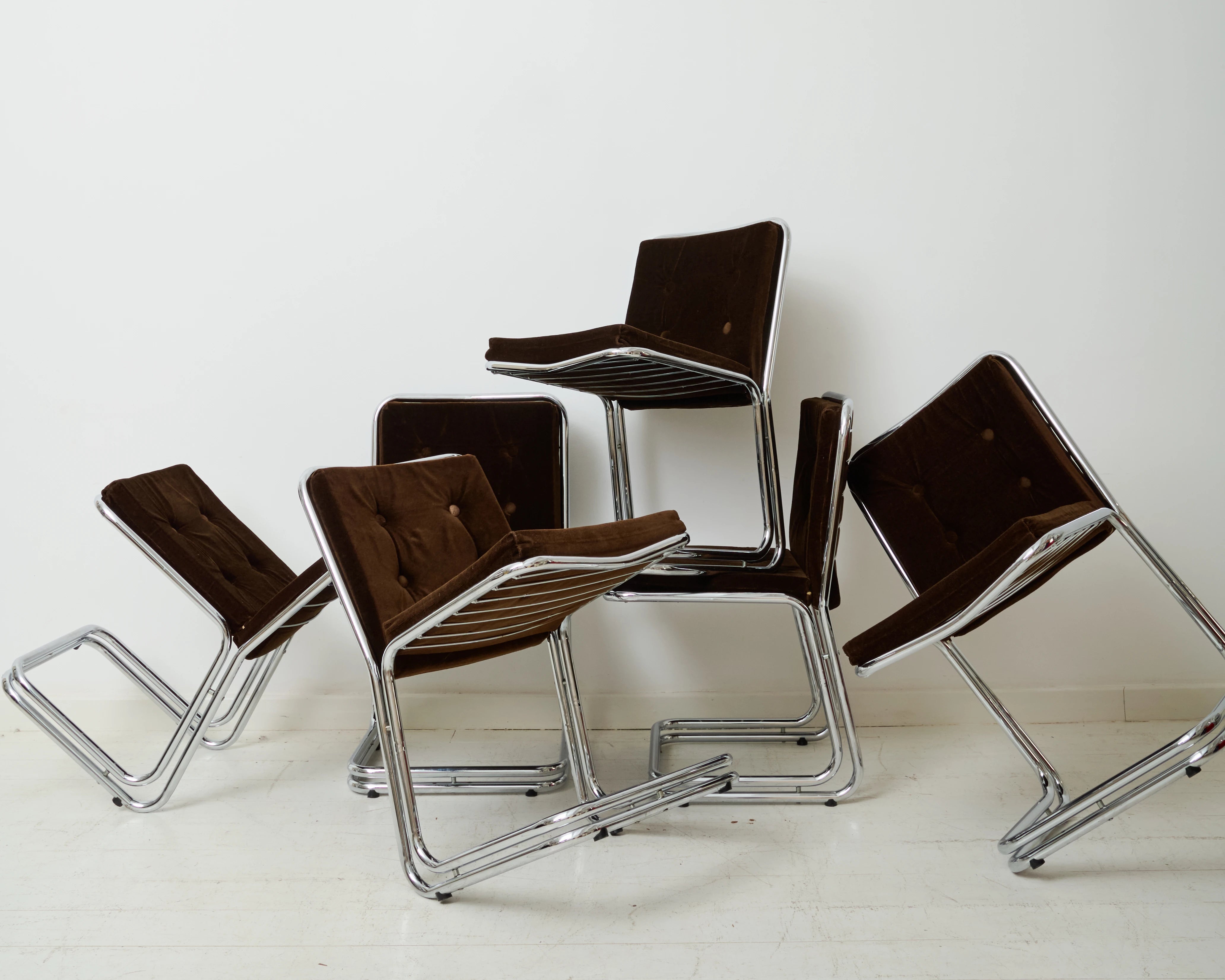 Paire de chaises en chrome et velours (1 sur 3), dlg Rinaldi, 1970s