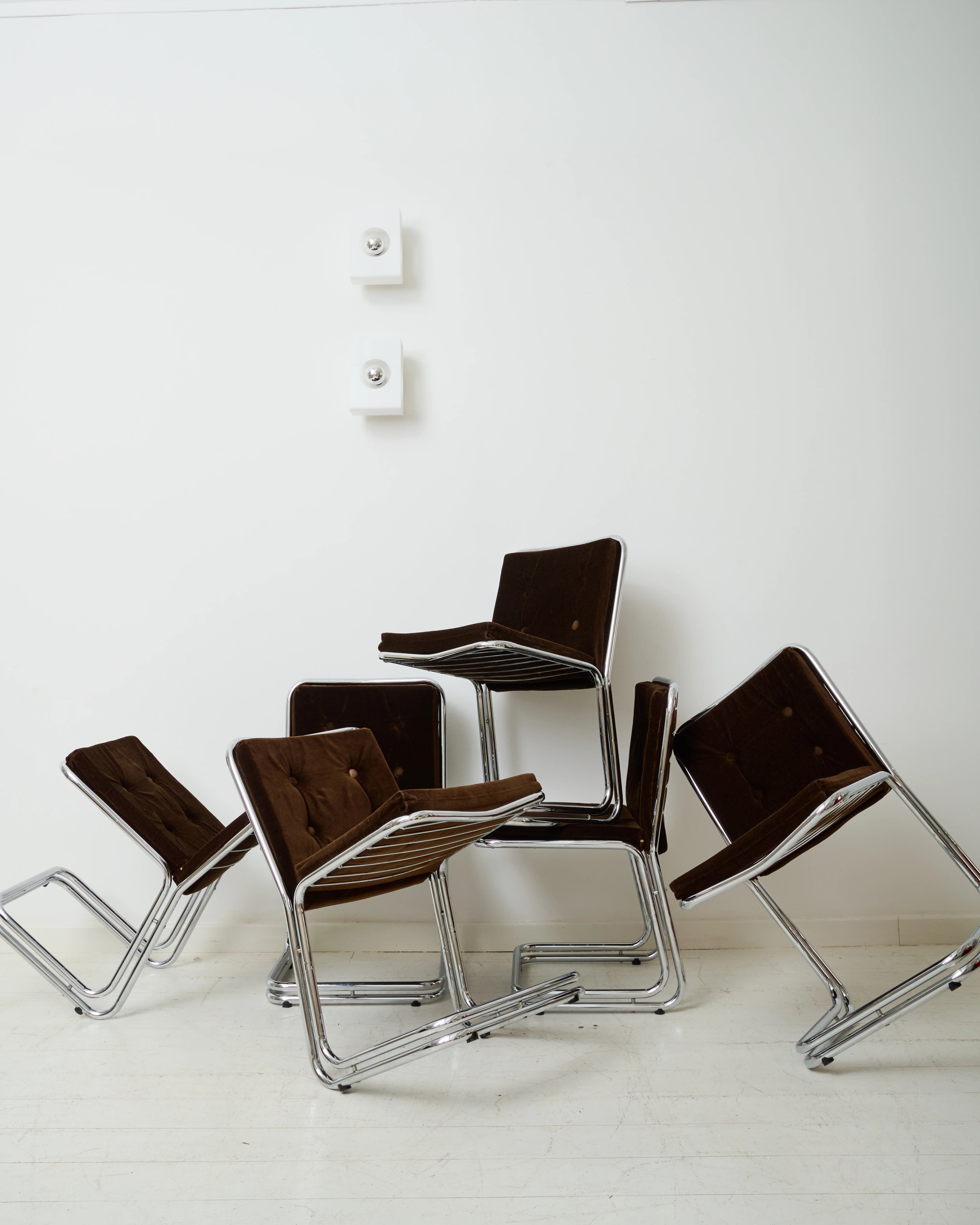 Paire de chaises en chrome et velours (1 sur 3), dlg Rinaldi, 1970s