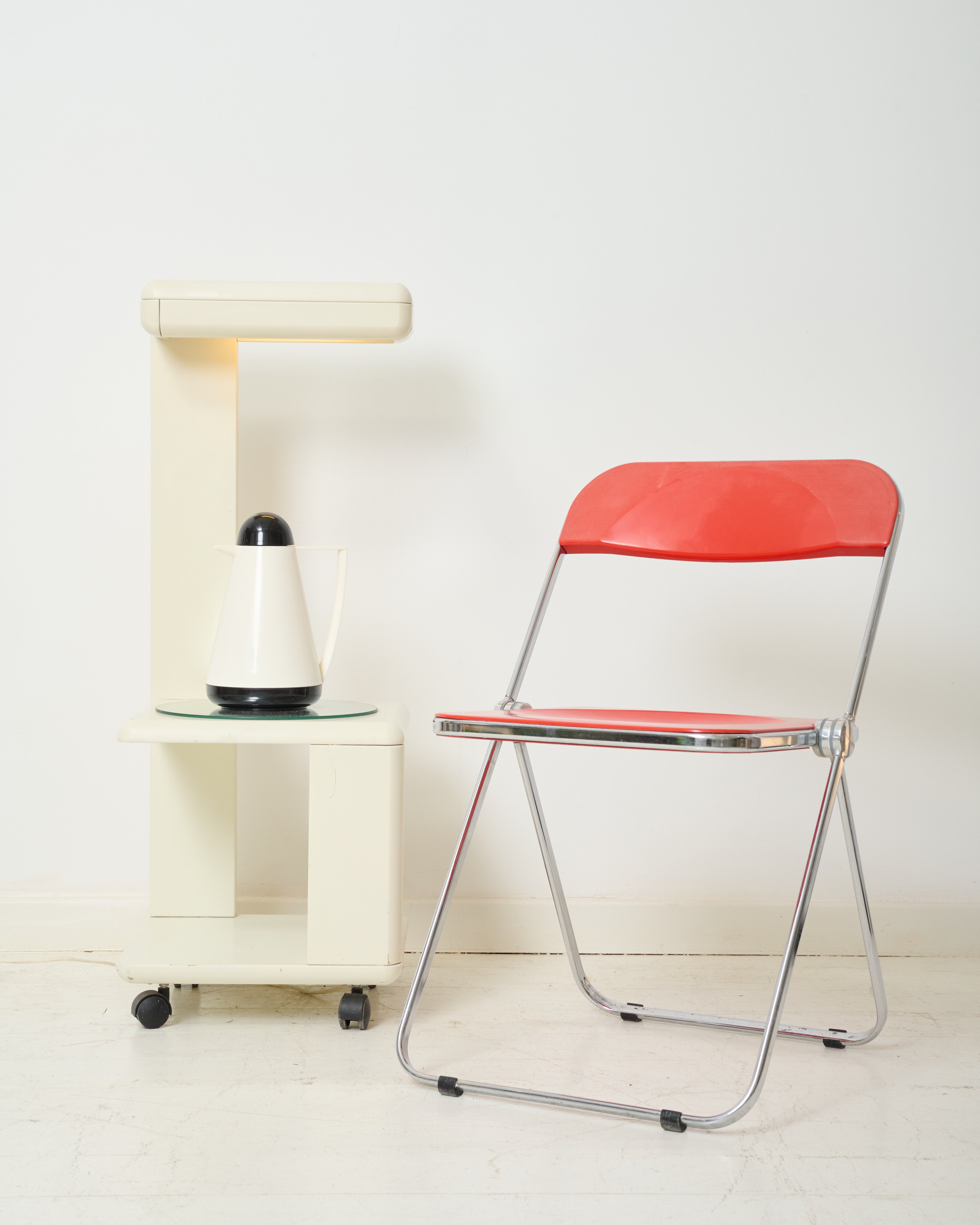 Desserte sur roulette lumineuse avec plateau miroir, 1970s