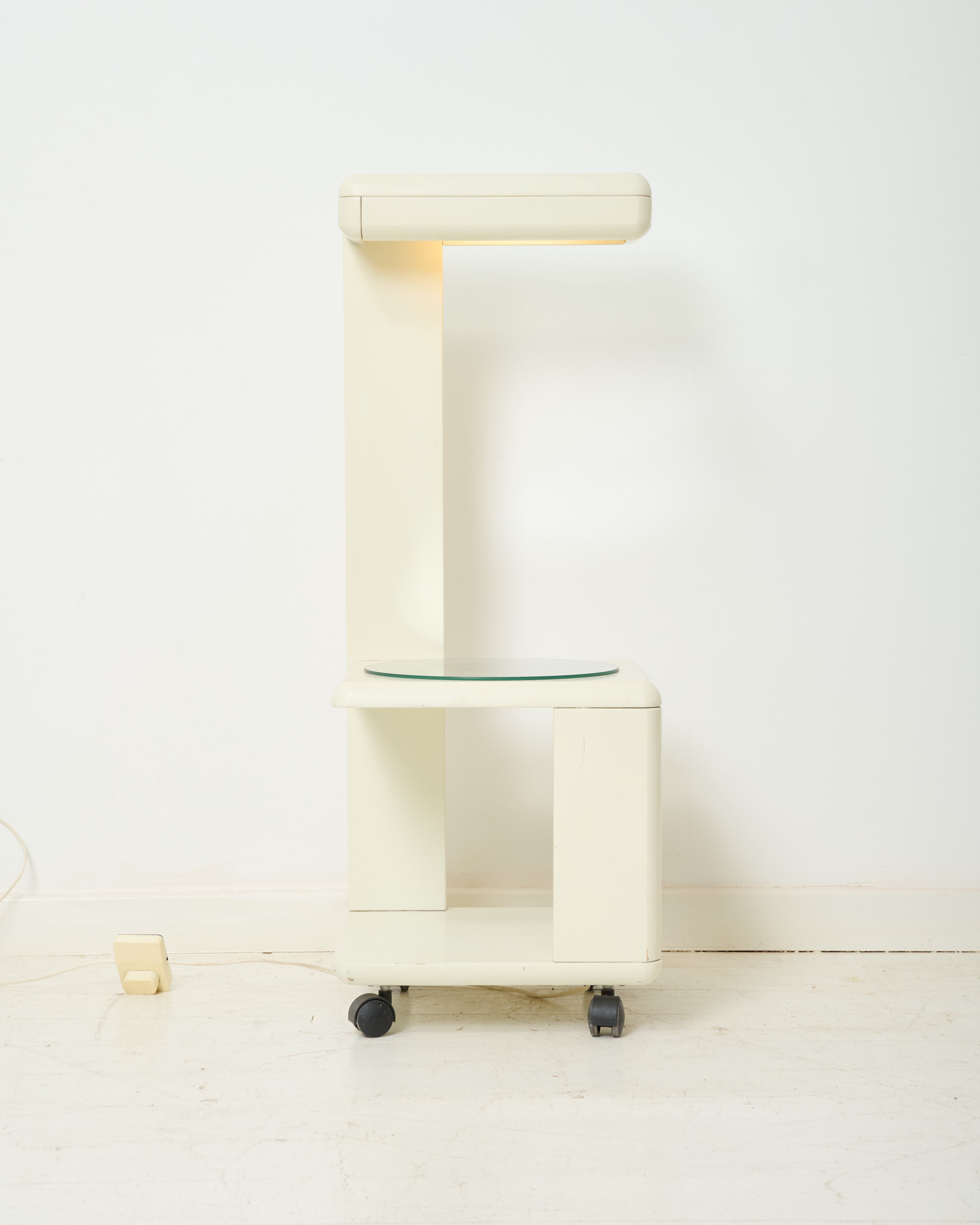 Desserte sur roulette lumineuse avec plateau miroir, 1970s