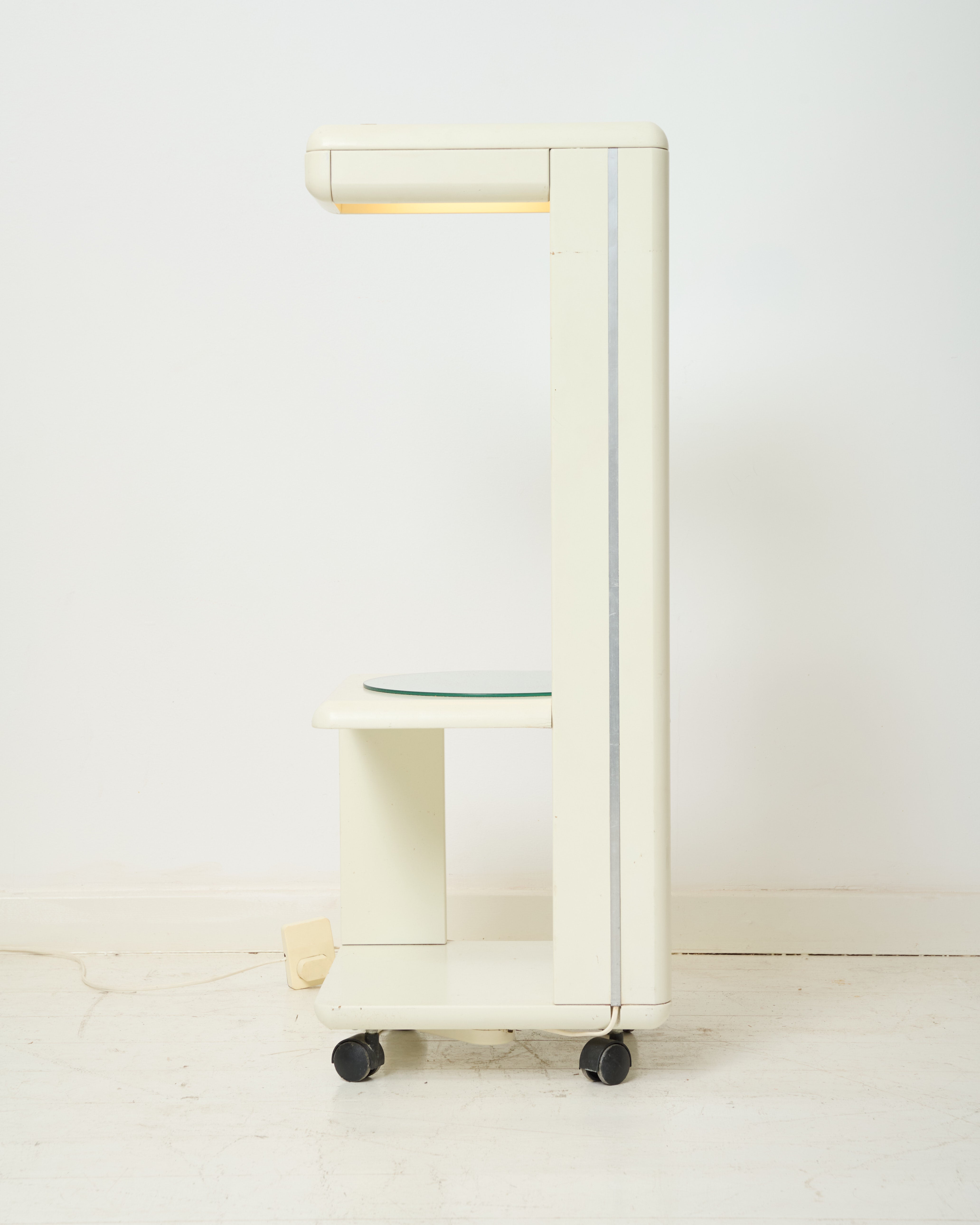 Desserte sur roulette lumineuse avec plateau miroir, 1970s