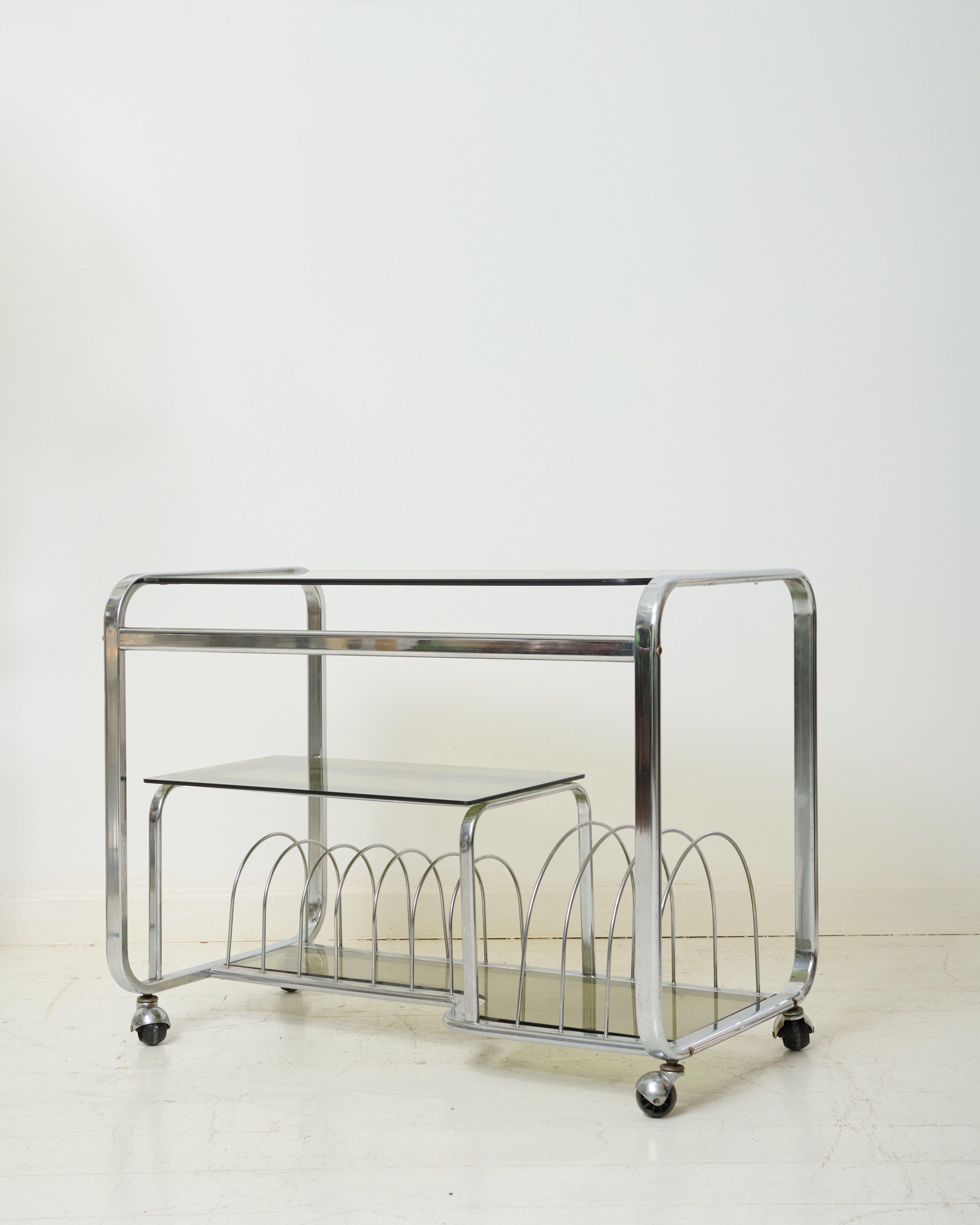 Large serving cart with vinyl record storage, 1970-1980