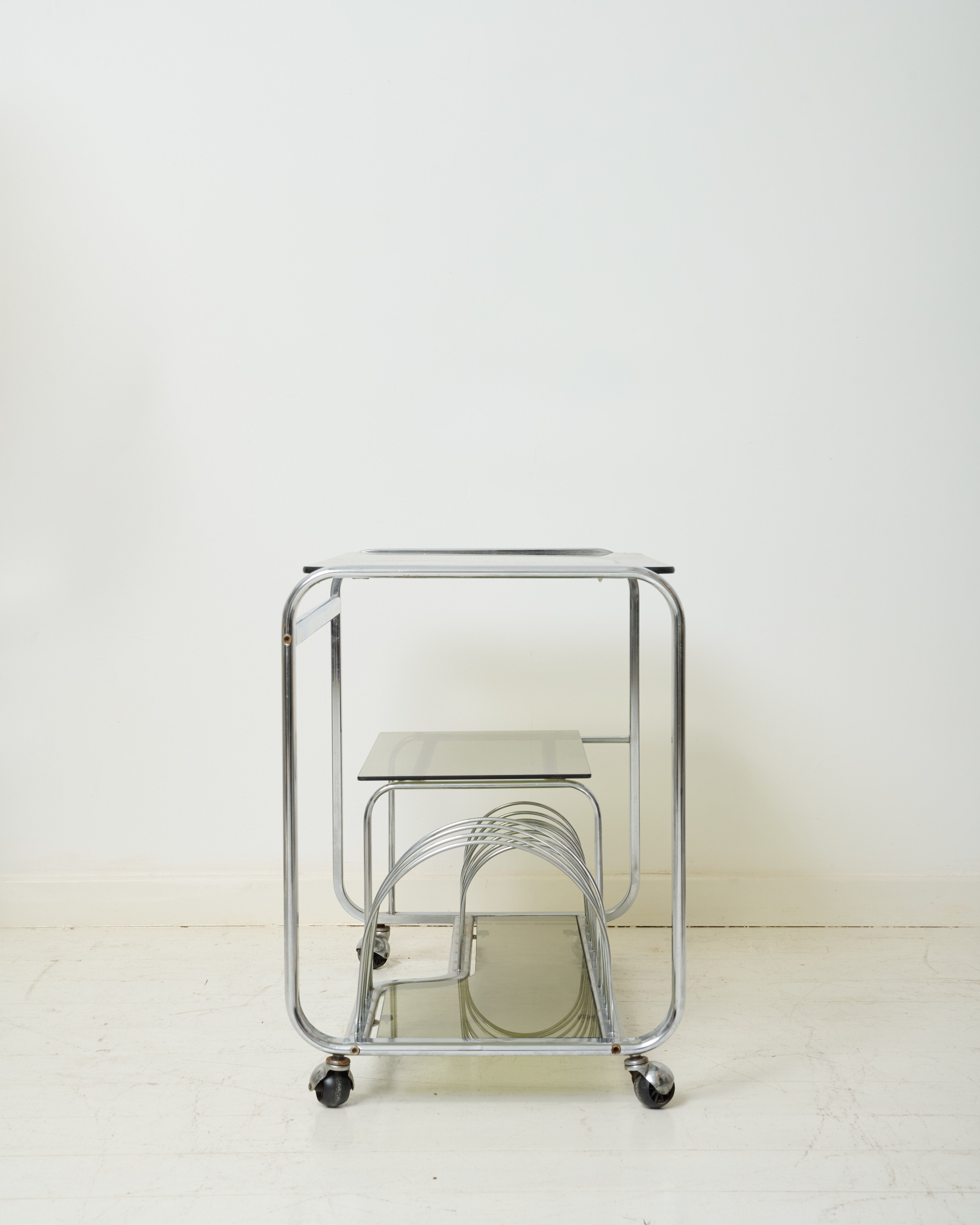 Large serving cart with vinyl record storage, 1970-1980