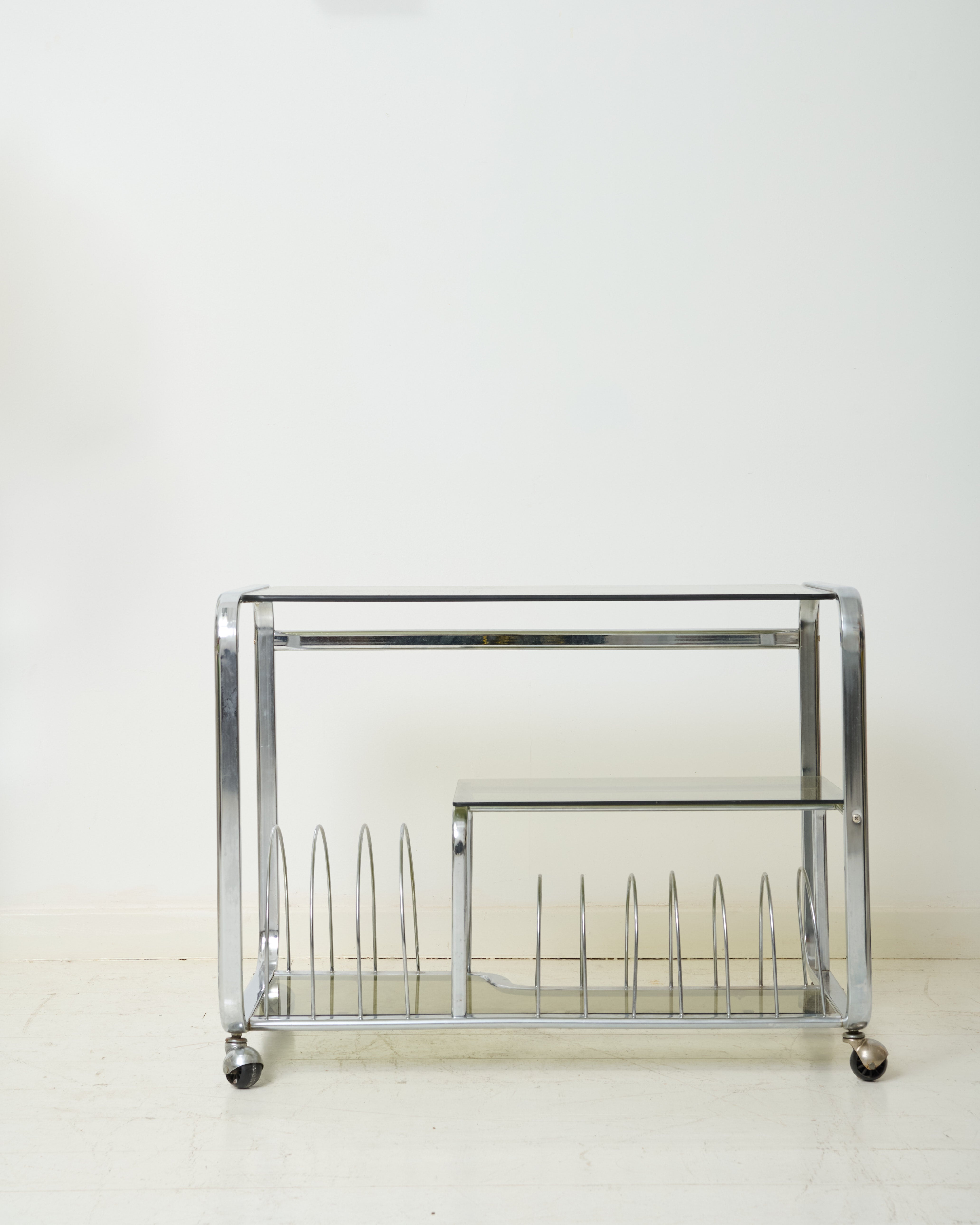 Large serving cart with vinyl record storage, 1970-1980