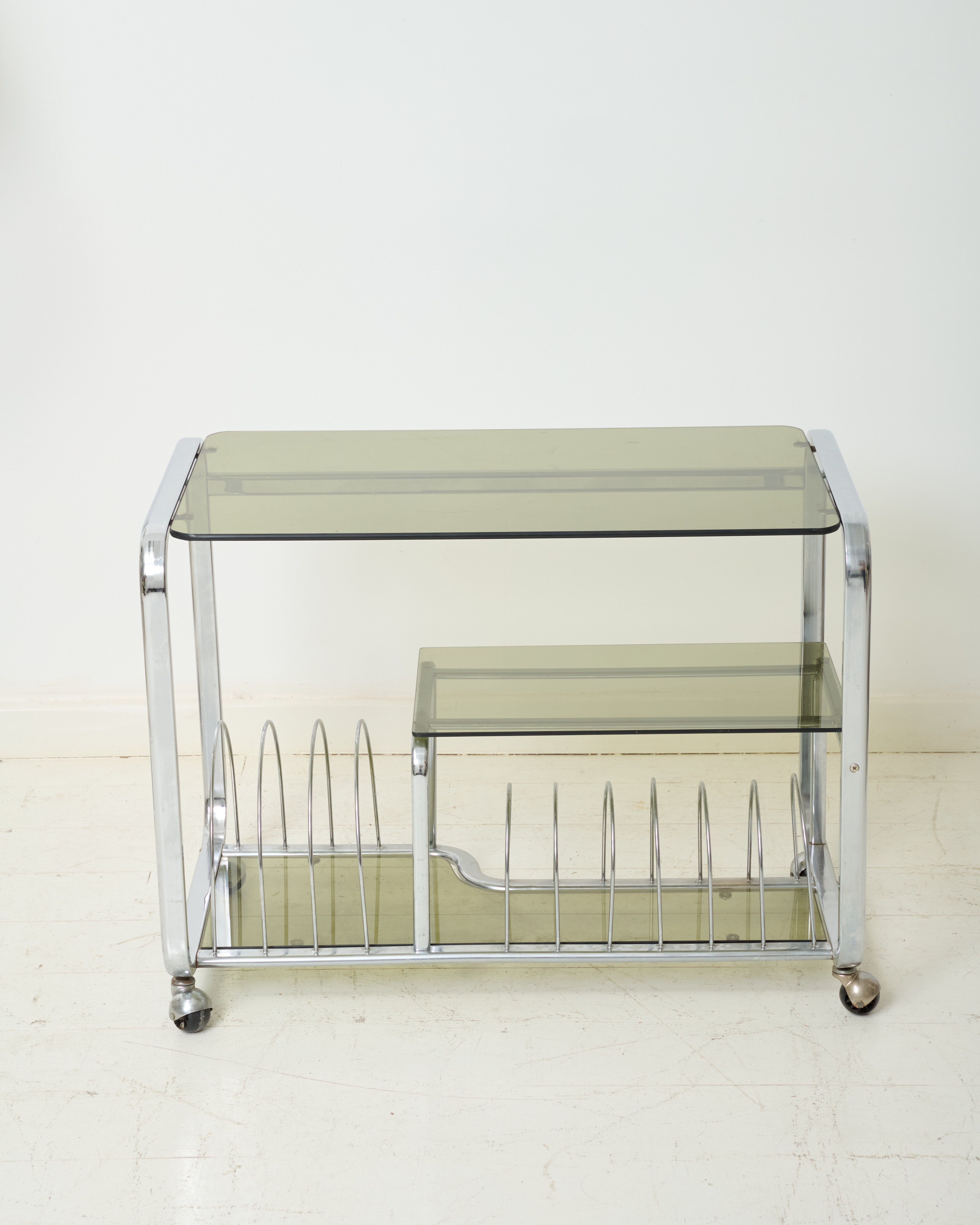 Large serving cart with vinyl record storage, 1970-1980