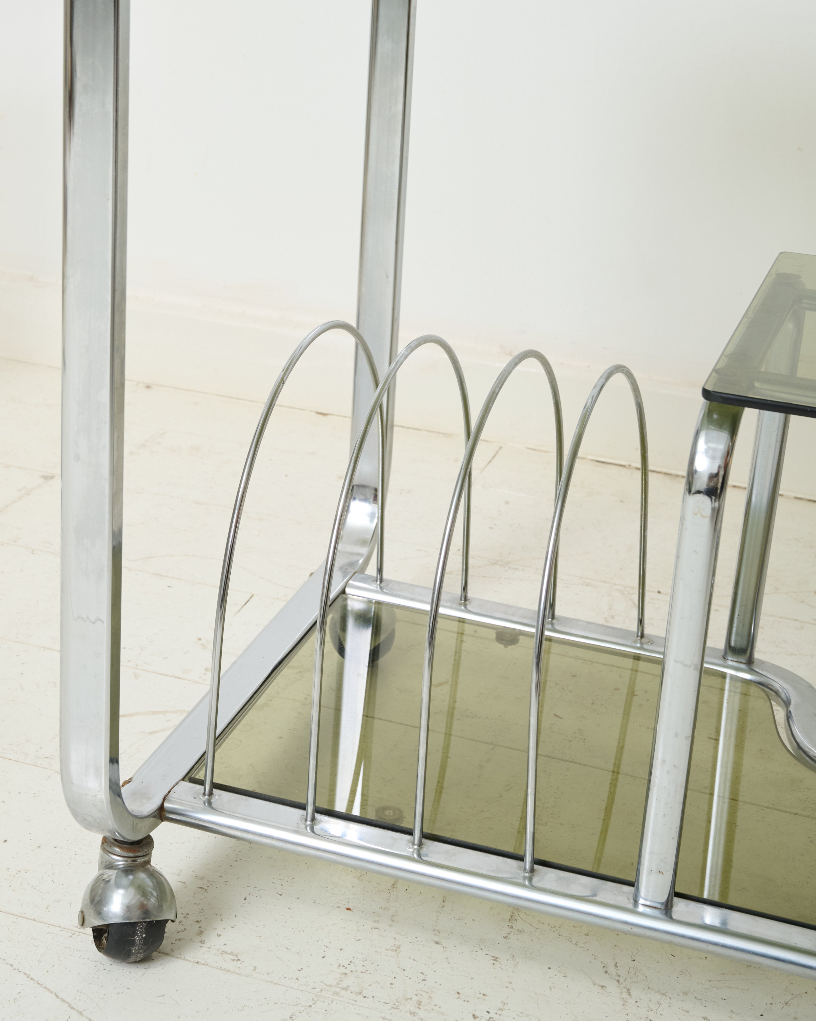 Large serving cart with vinyl record storage, 1970-1980