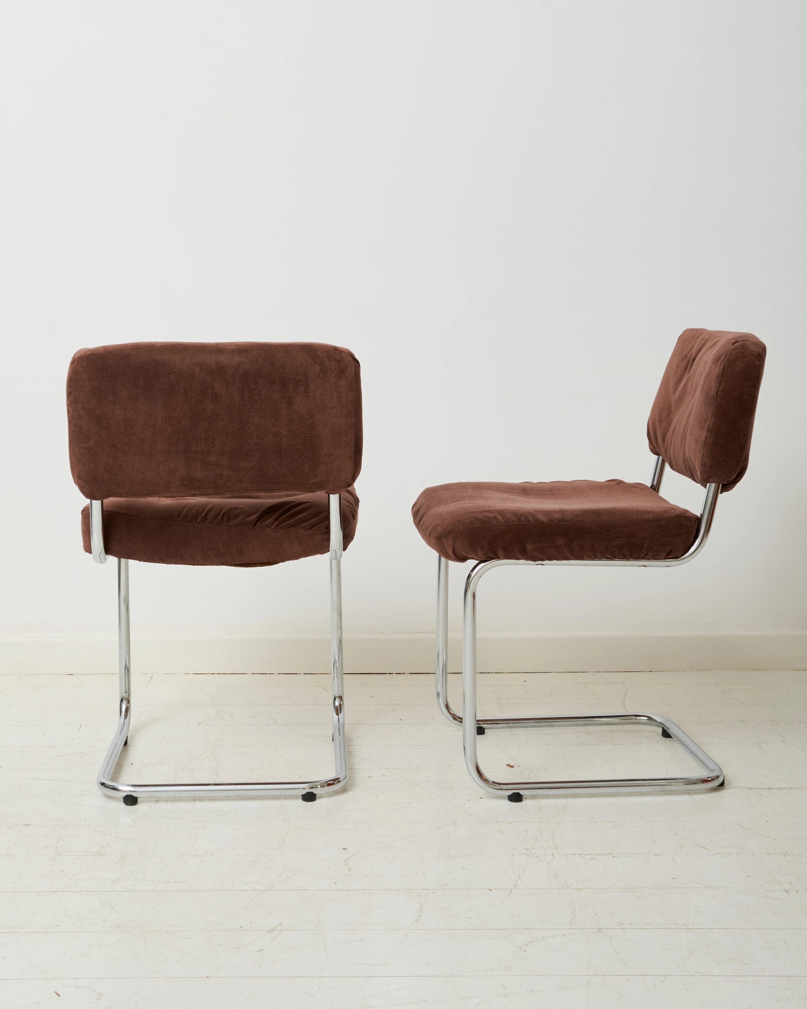 Pair of chrome and velvet chairs (1 of 3), by Rinaldi, 1970s