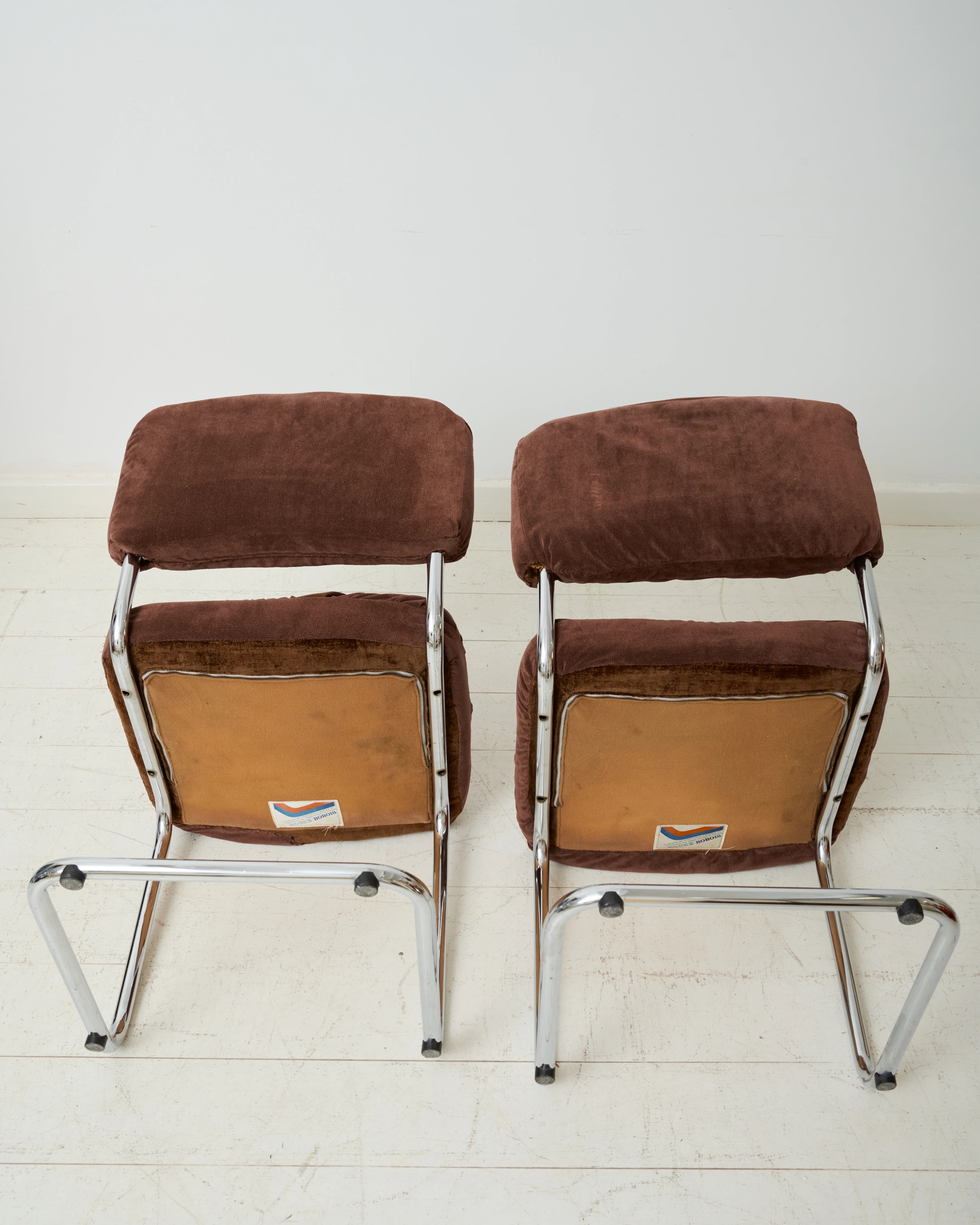 Pair of chrome and velvet chairs (1 of 3), by Rinaldi, 1970s