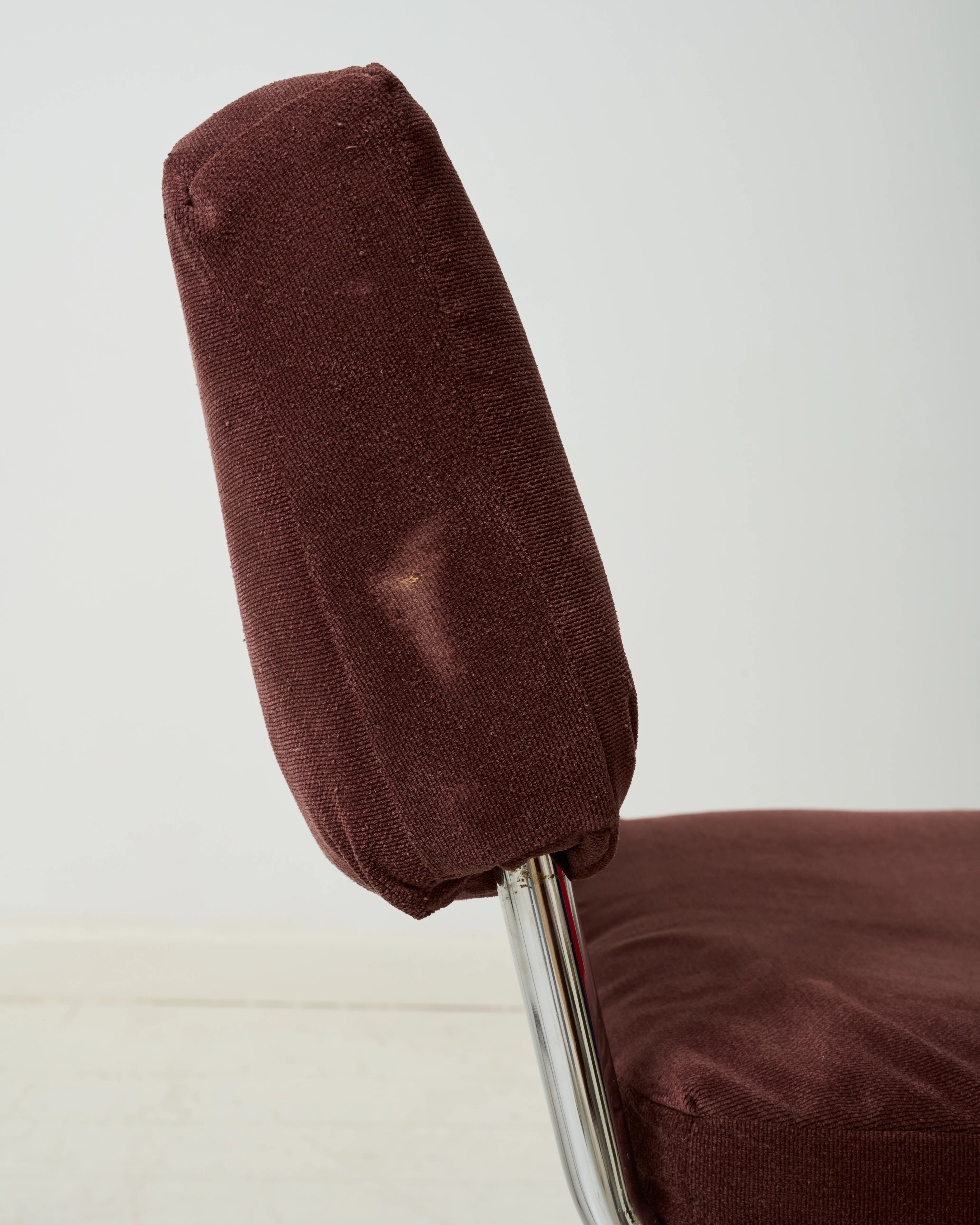 Pair of chrome and velvet chairs (1 of 3), by Rinaldi, 1970s