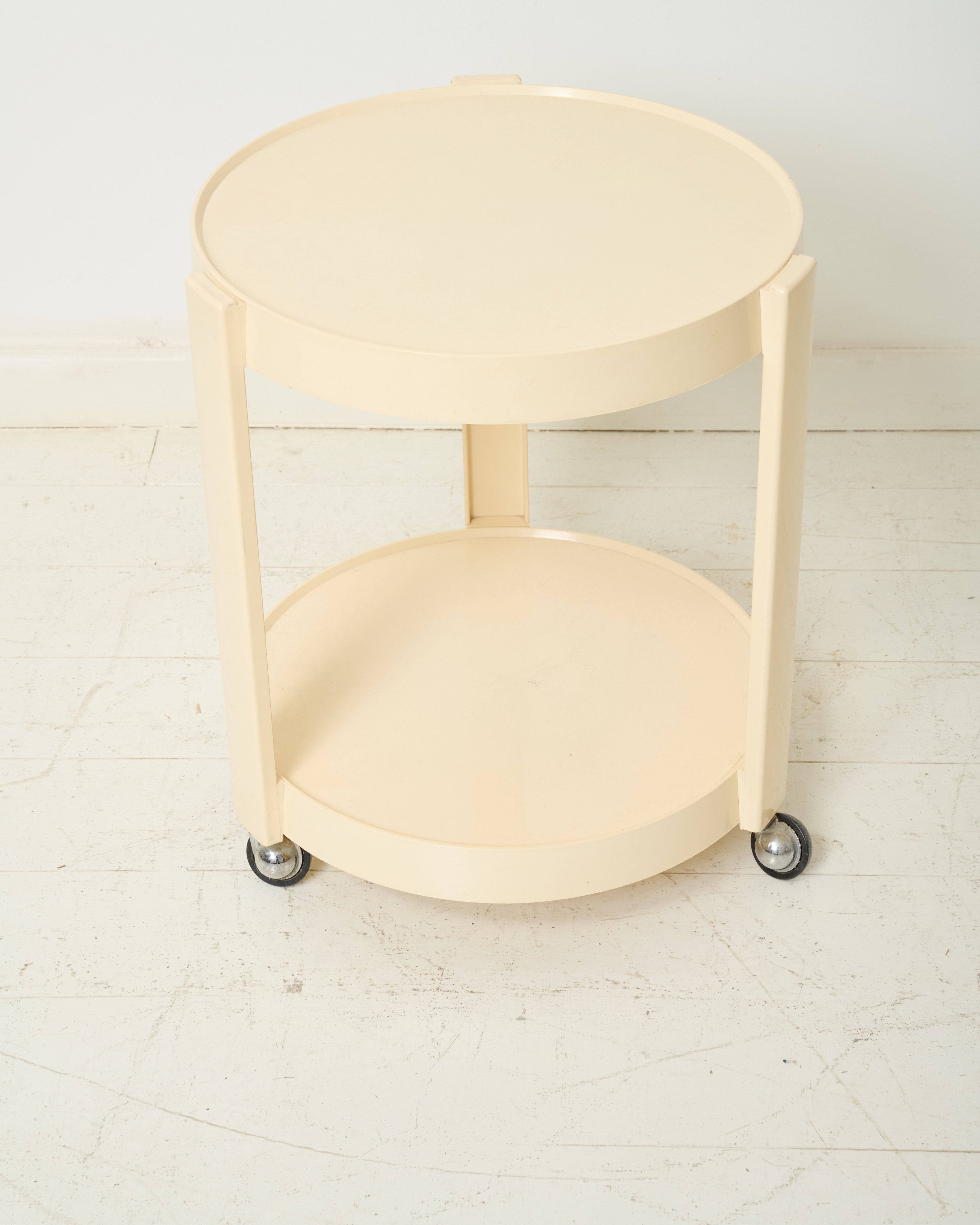 Beige plastic serving cart on wheels, 1970s