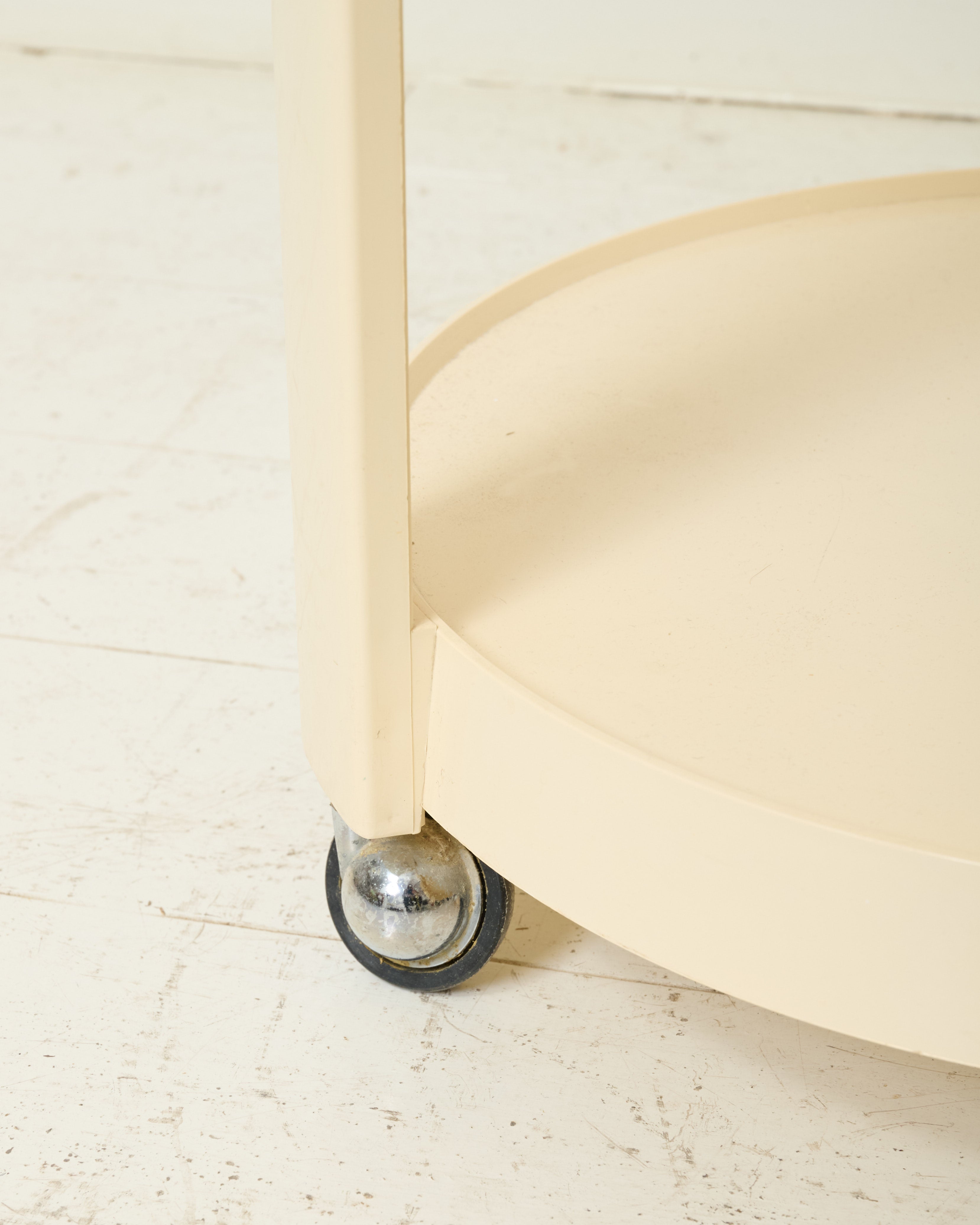 Beige plastic serving cart on wheels, 1970s