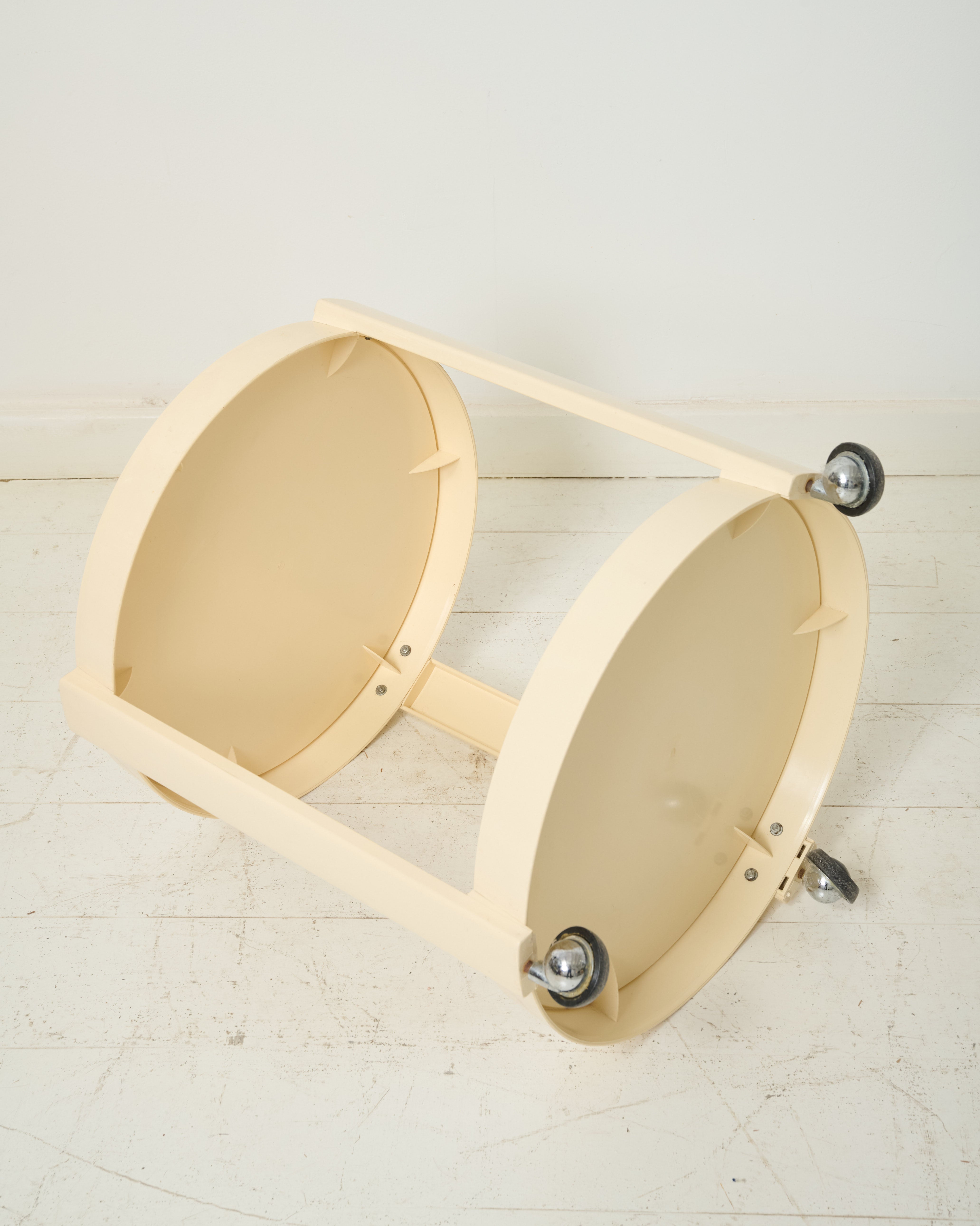 Beige plastic serving cart on wheels, 1970s