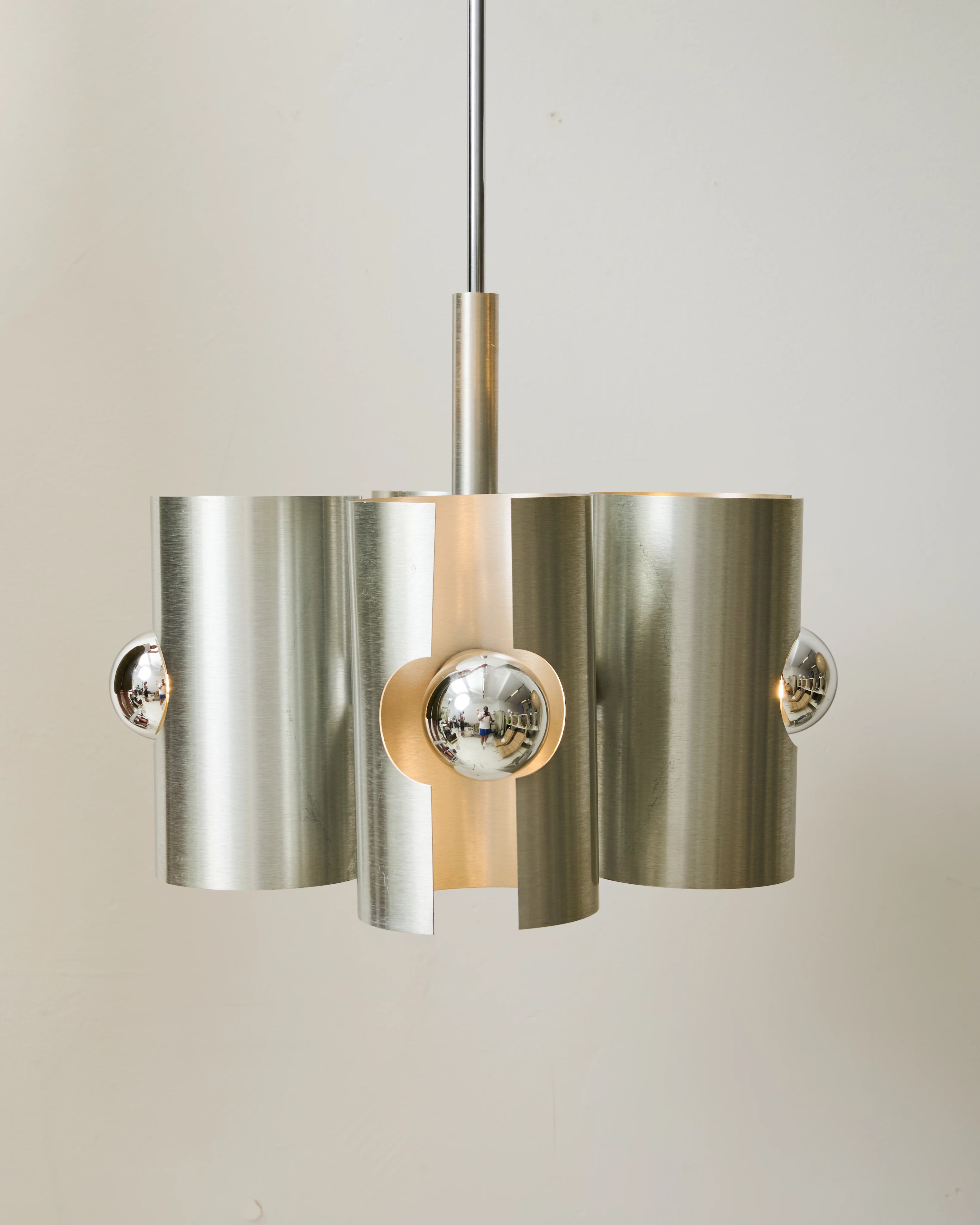 Suspension quatre feux en aluminium brossé, Italie, 1970s