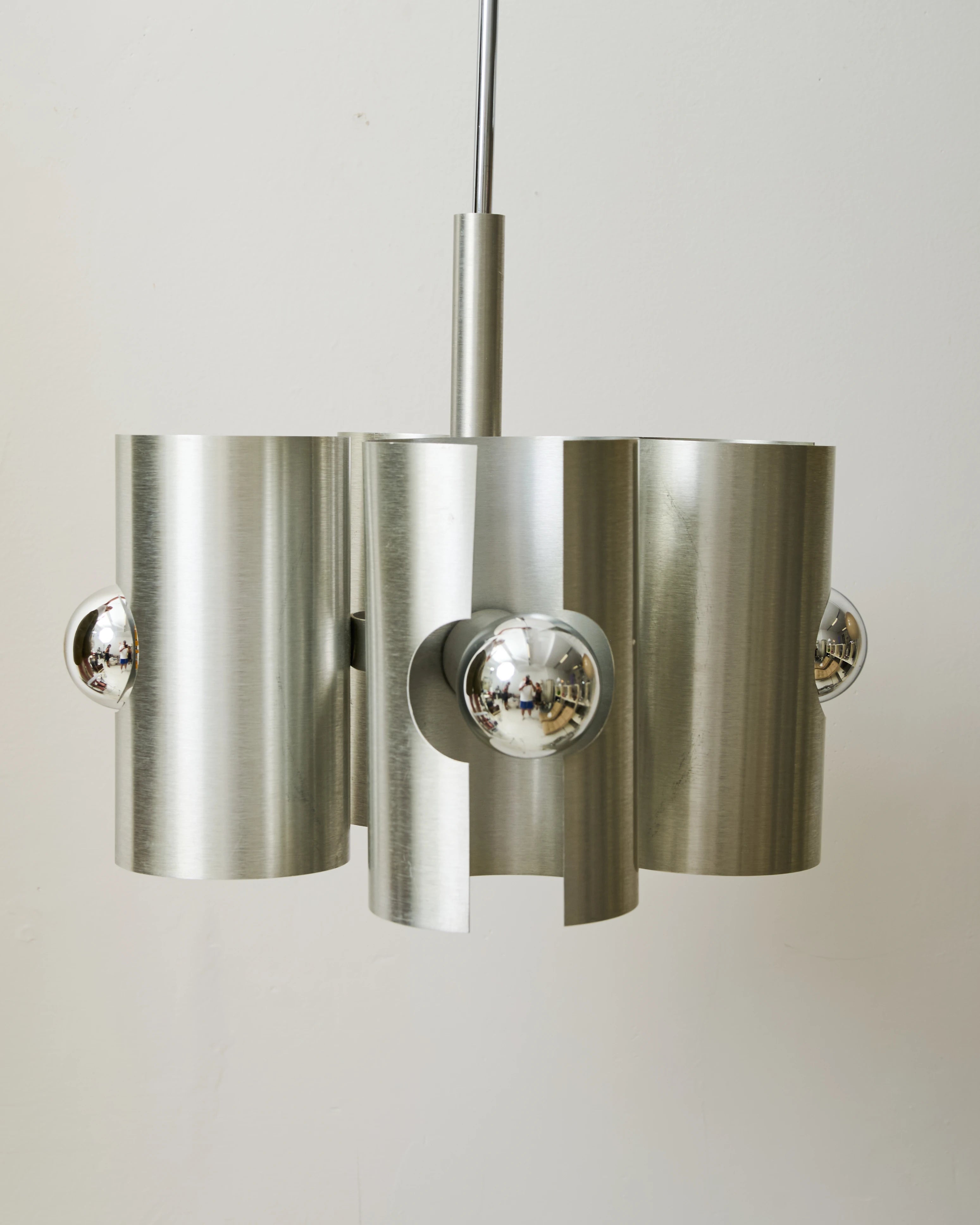 Suspension quatre feux en aluminium brossé, Italie, 1970s
