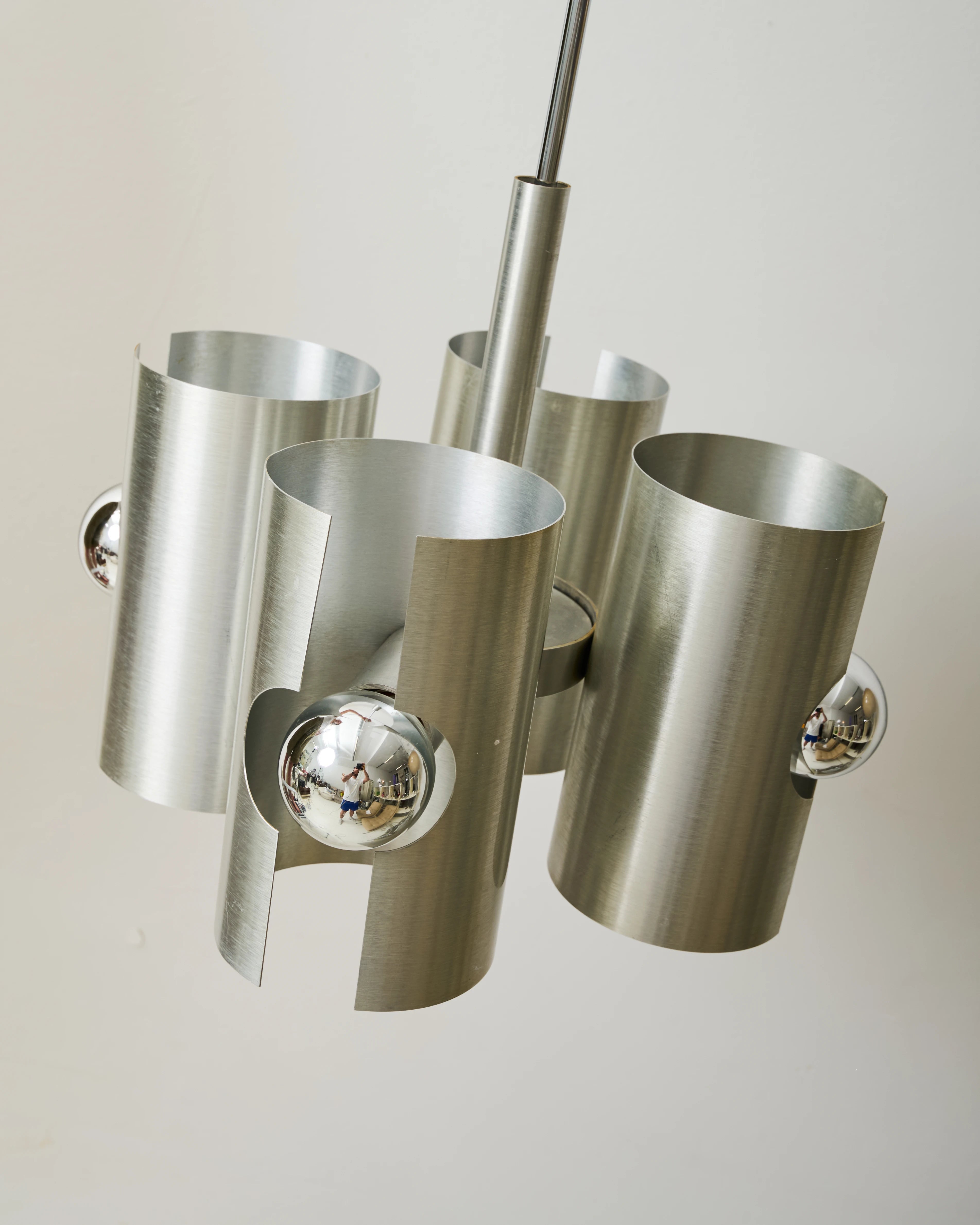 Suspension quatre feux en aluminium brossé, Italie, 1970s