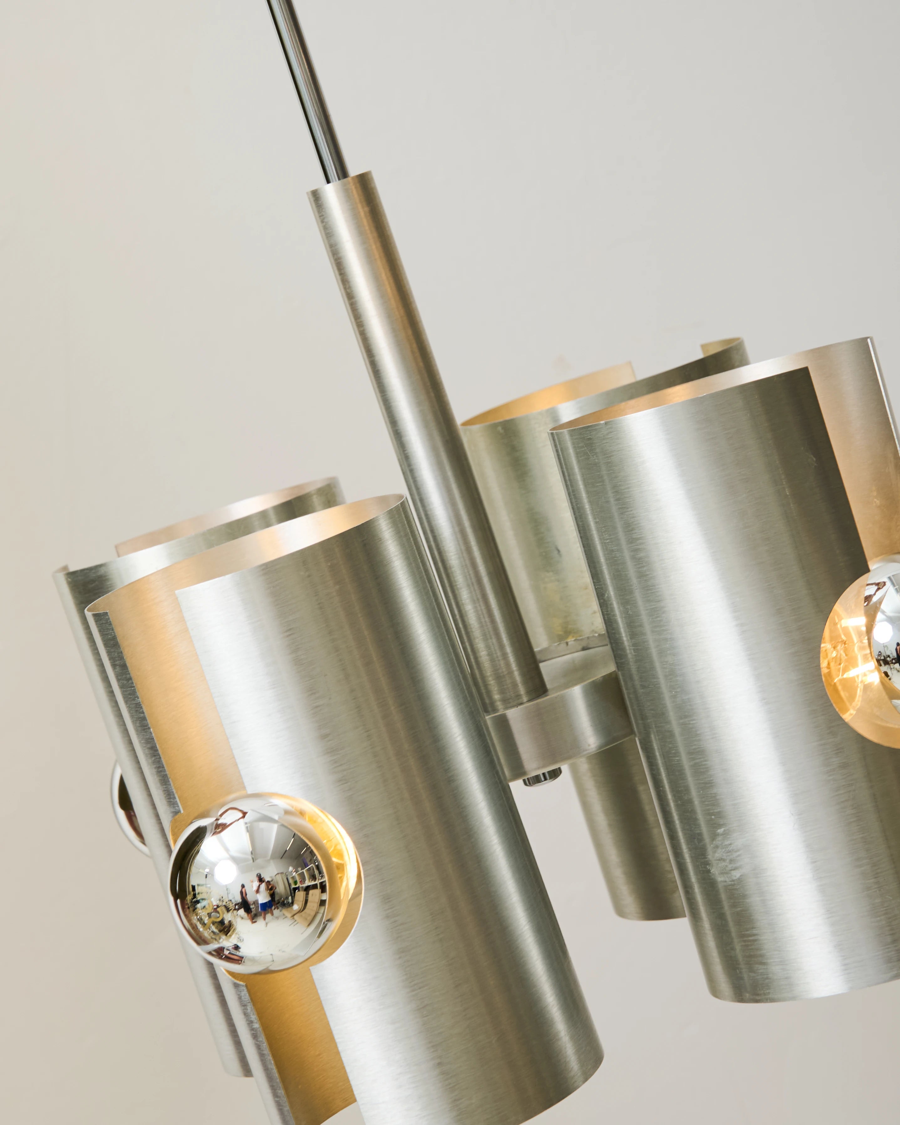 Suspension quatre feux en aluminium brossé, Italie, 1970s