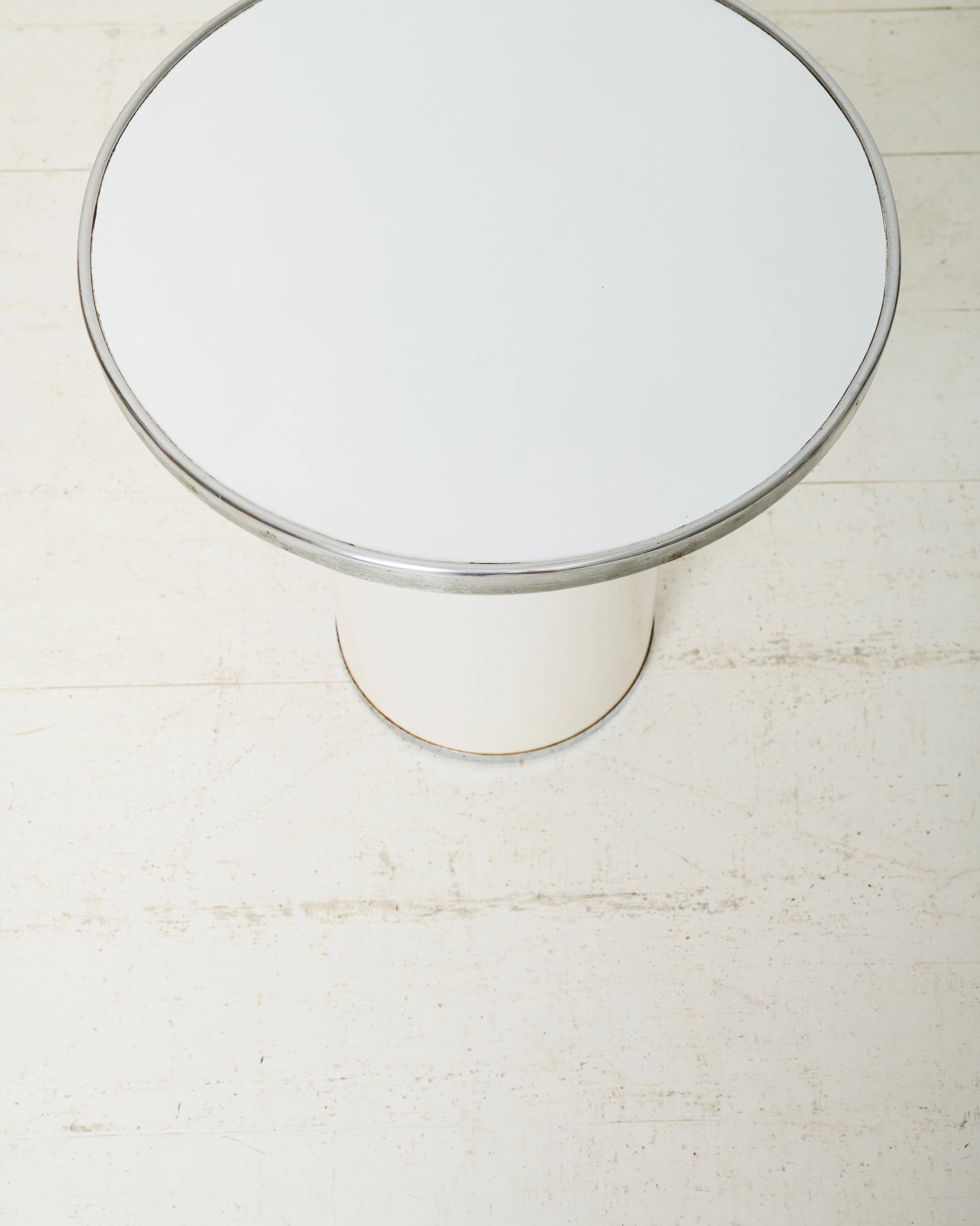 Table d'appoint métal blanc et inox, 1970s