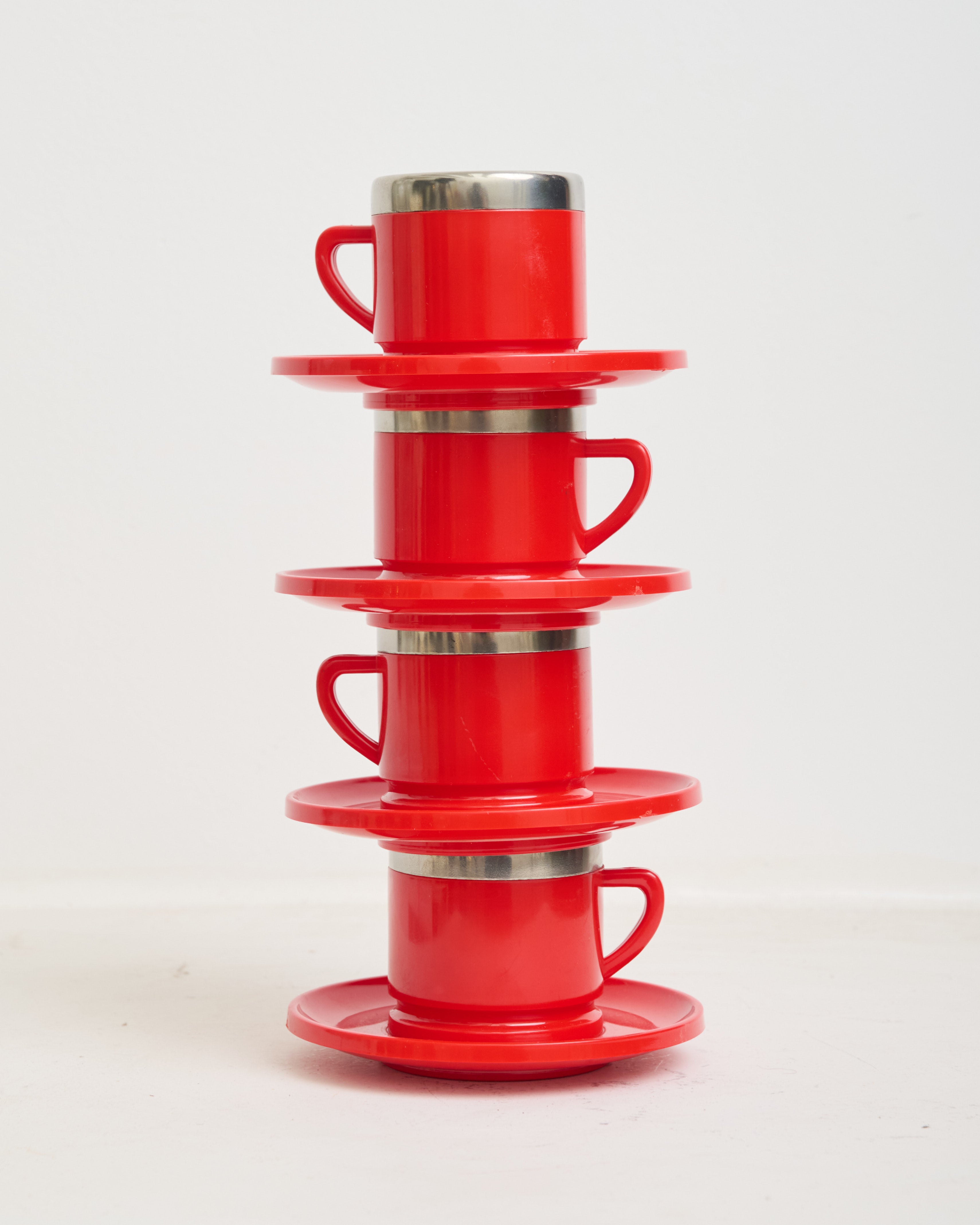 Duo de tasses rouge et inox (1 sur 2), Caldo Caffé, Italie, 1970