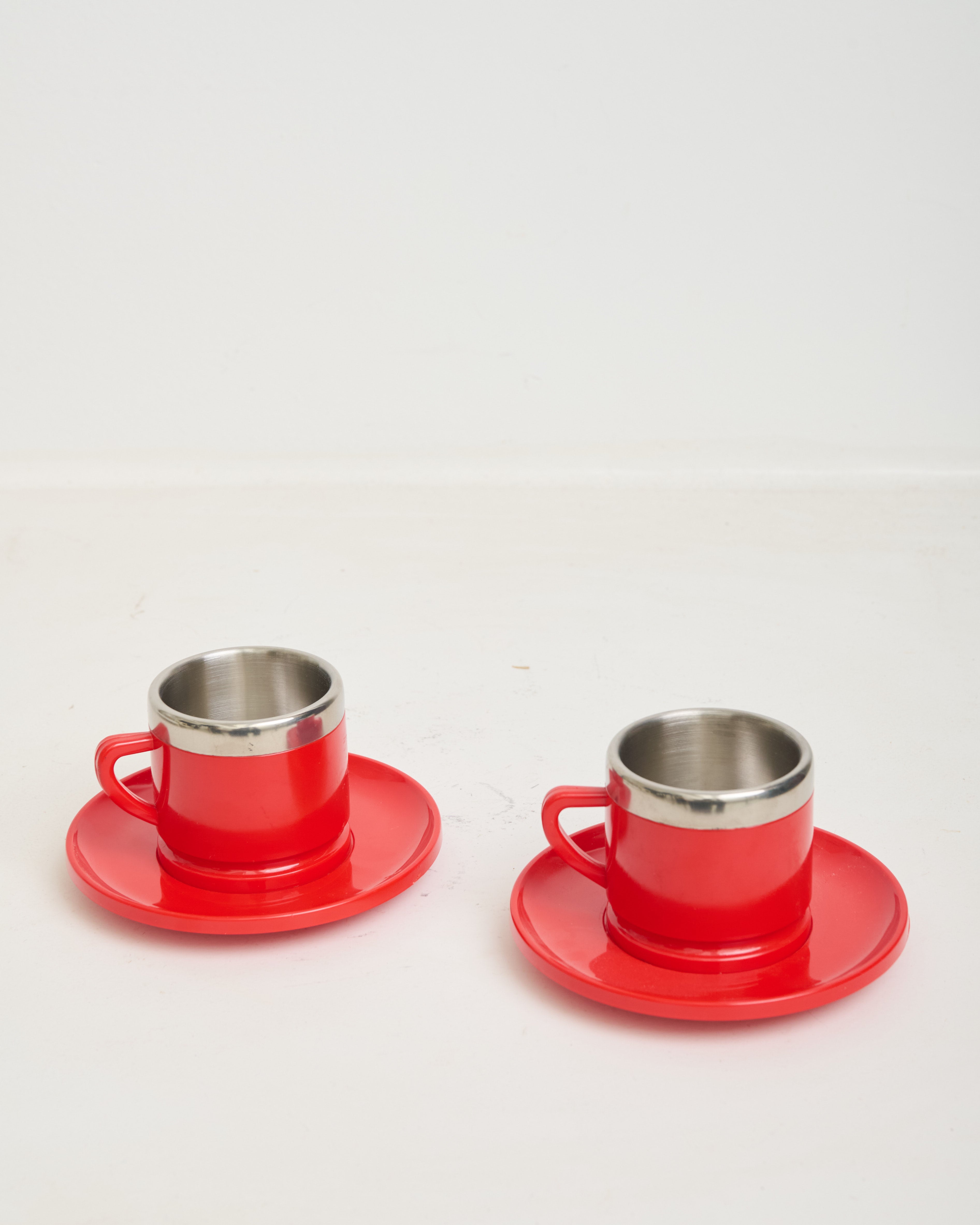 Duo de tasses rouge et inox (1 sur 2), Caldo Caffé, Italie, 1970