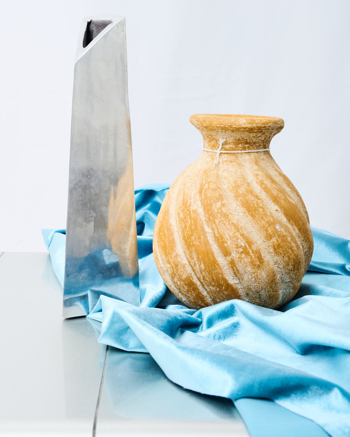 Ochre, yellow and matte white ceramic vase, wabi-sabi style