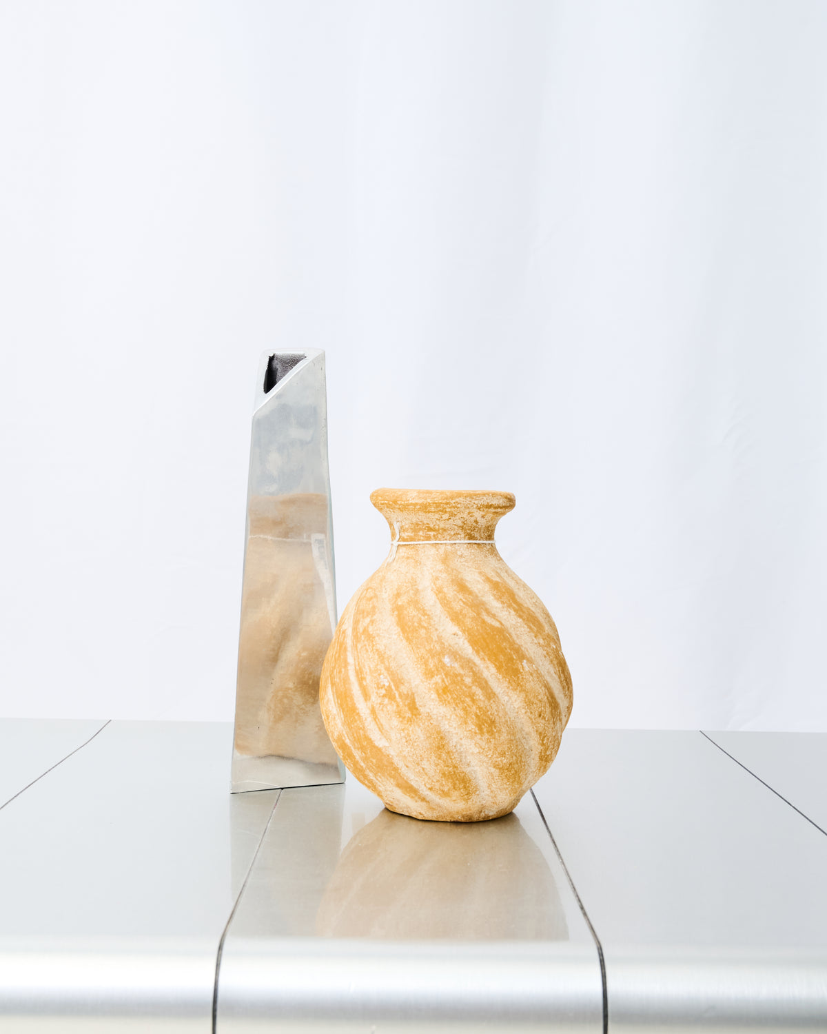 Ochre, yellow and matte white ceramic vase, wabi-sabi style