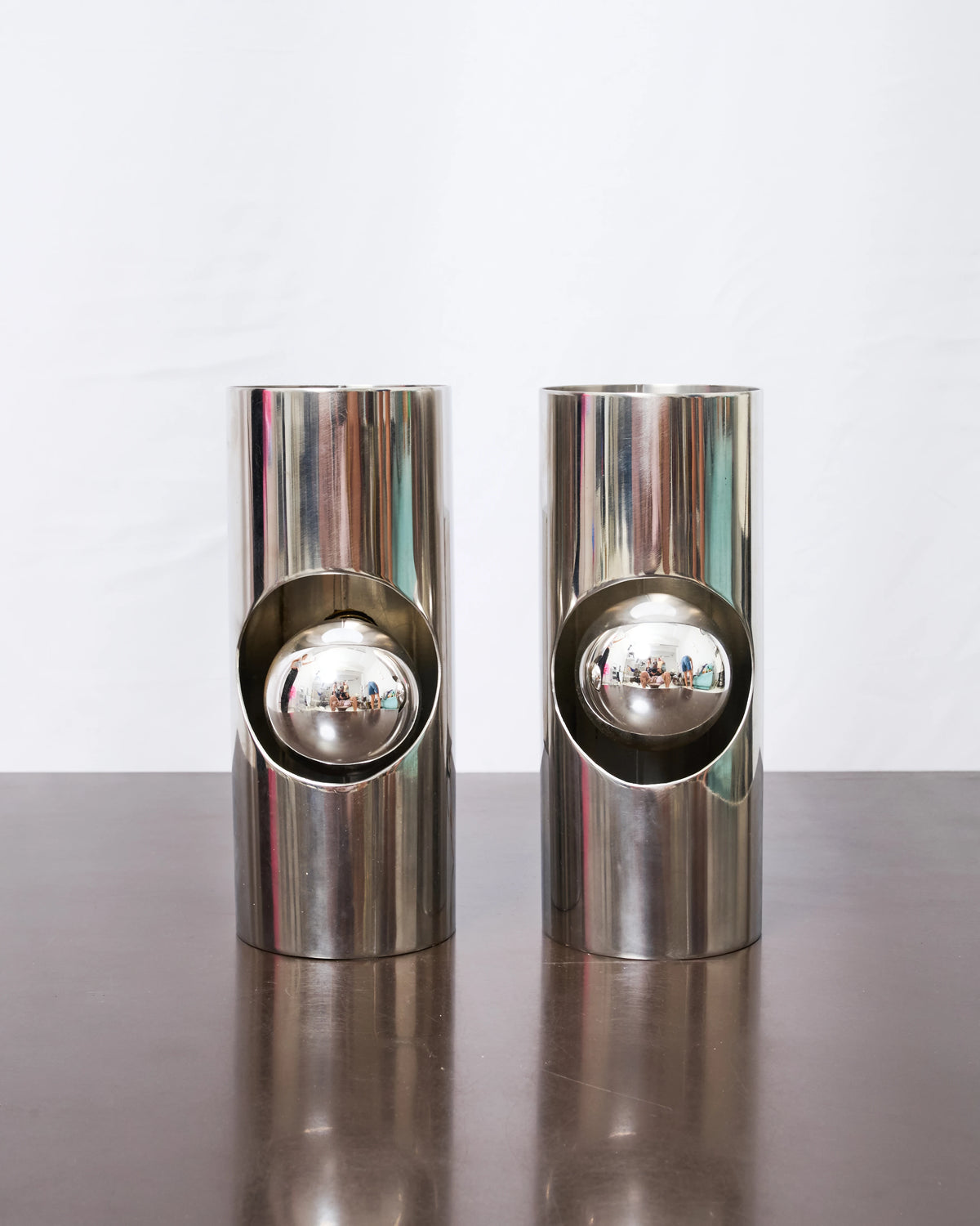 Paire d'appliques "Tube" en chrome, Space age, 1970s